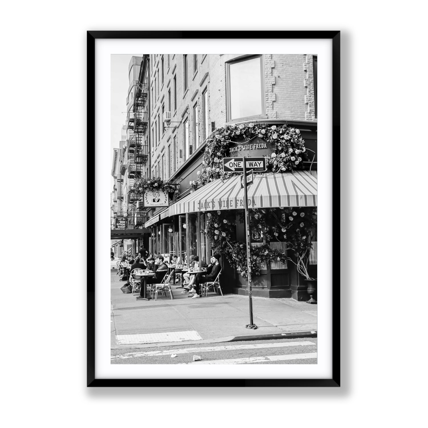 Freda's Feast New York NYC Black & White wall art Gallery fine art print in black frame with matboard