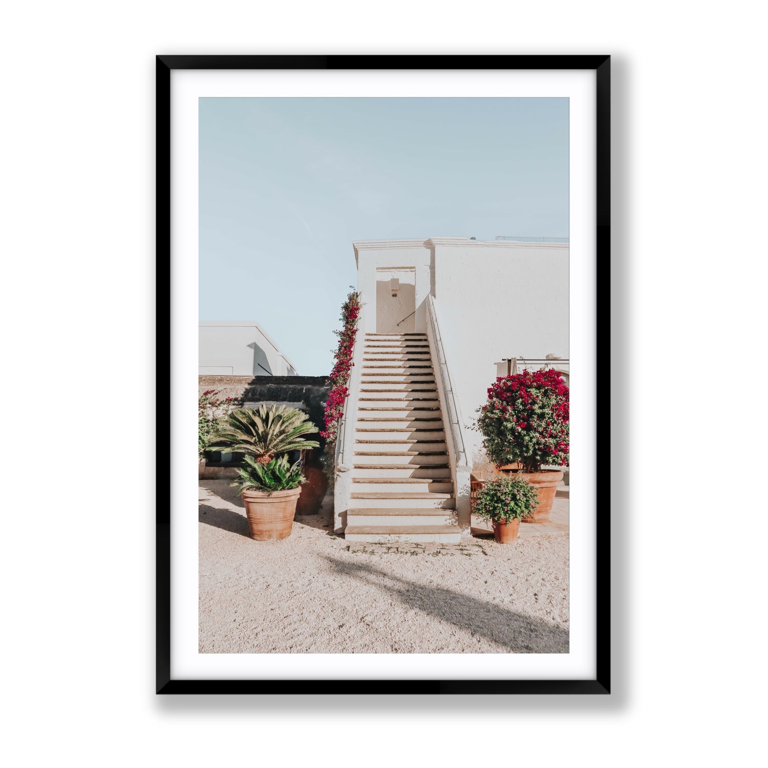 Tranquil Ascent Puglia Italian wall art Gallery fine art print in black frame with matboard