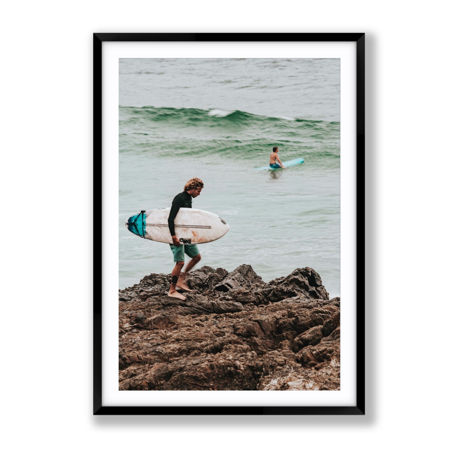 Not All Who Wander Are Lost Byron Bay Surf wall art Gallery fine art print in black frame with matboard