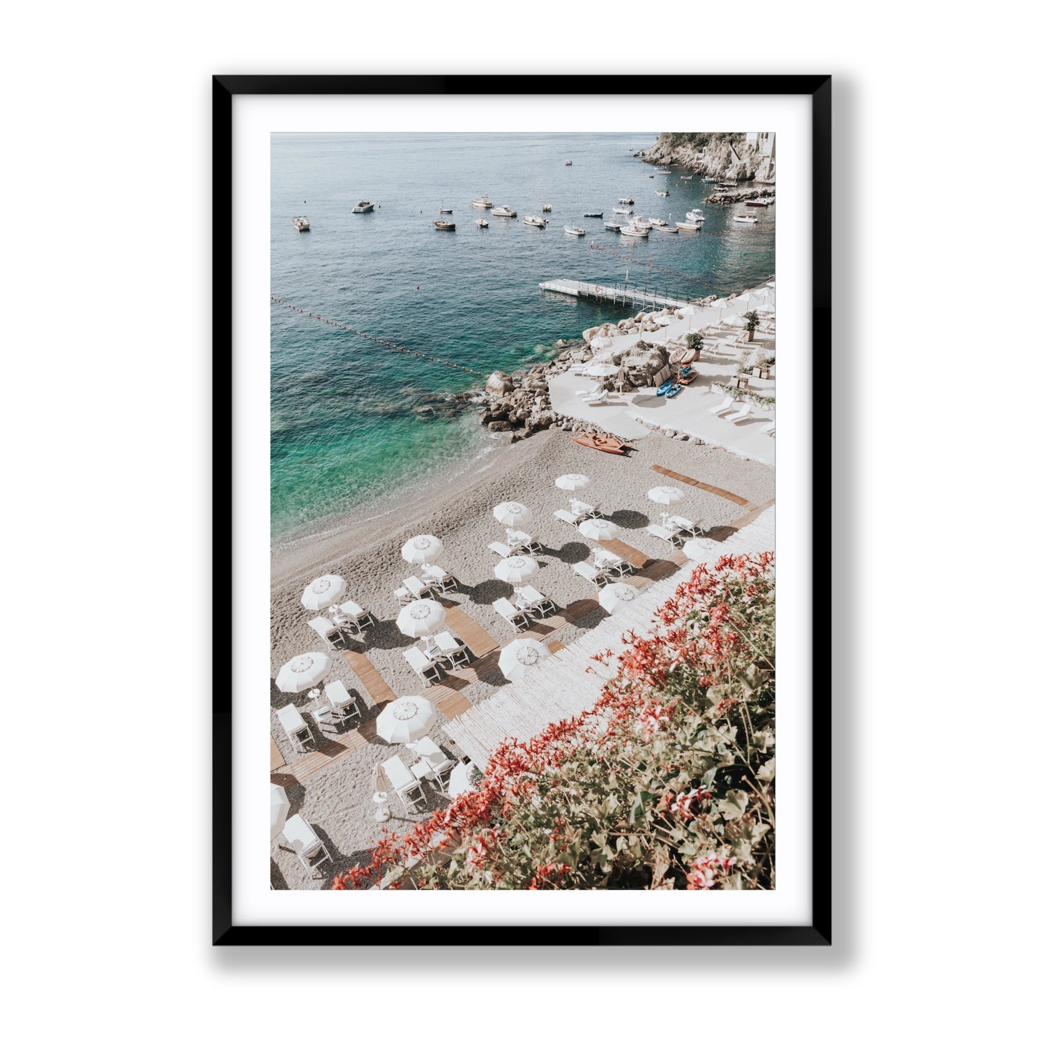 Tranquil Oasis Amalfi coastal wall art Gallery fine art print in black frame with matboard
