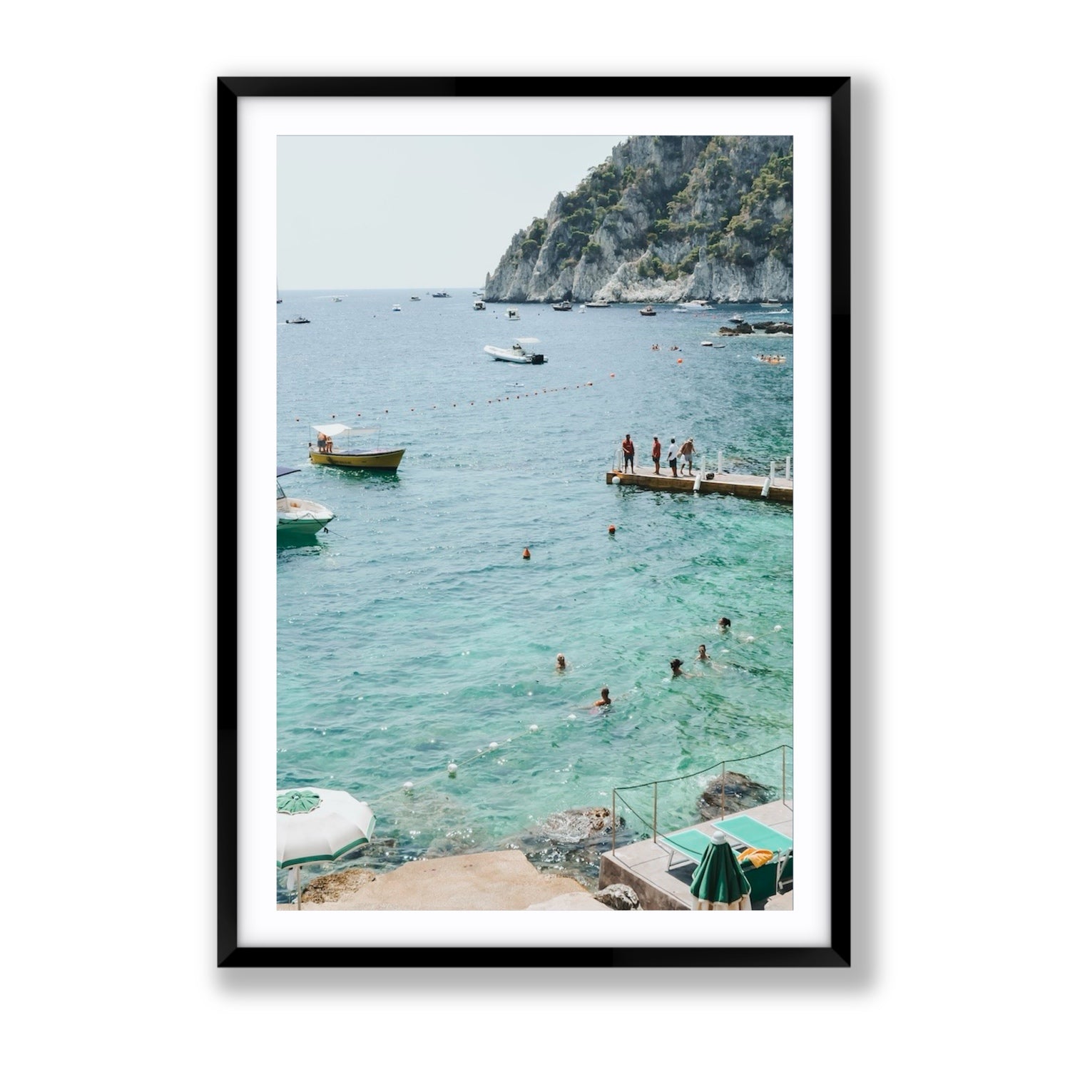 Delizia Pomeridiana Capri coastal wall art Gallery fine art print in black frame with matboard