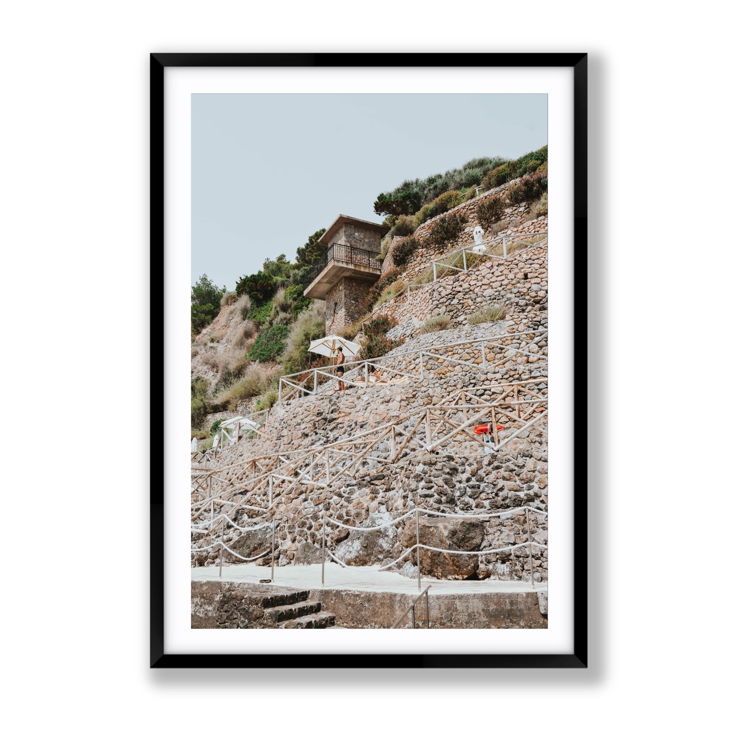 Solitude by the Sea Tuscany coastal Italian wall art Gallery fine art print in black frame with matboard