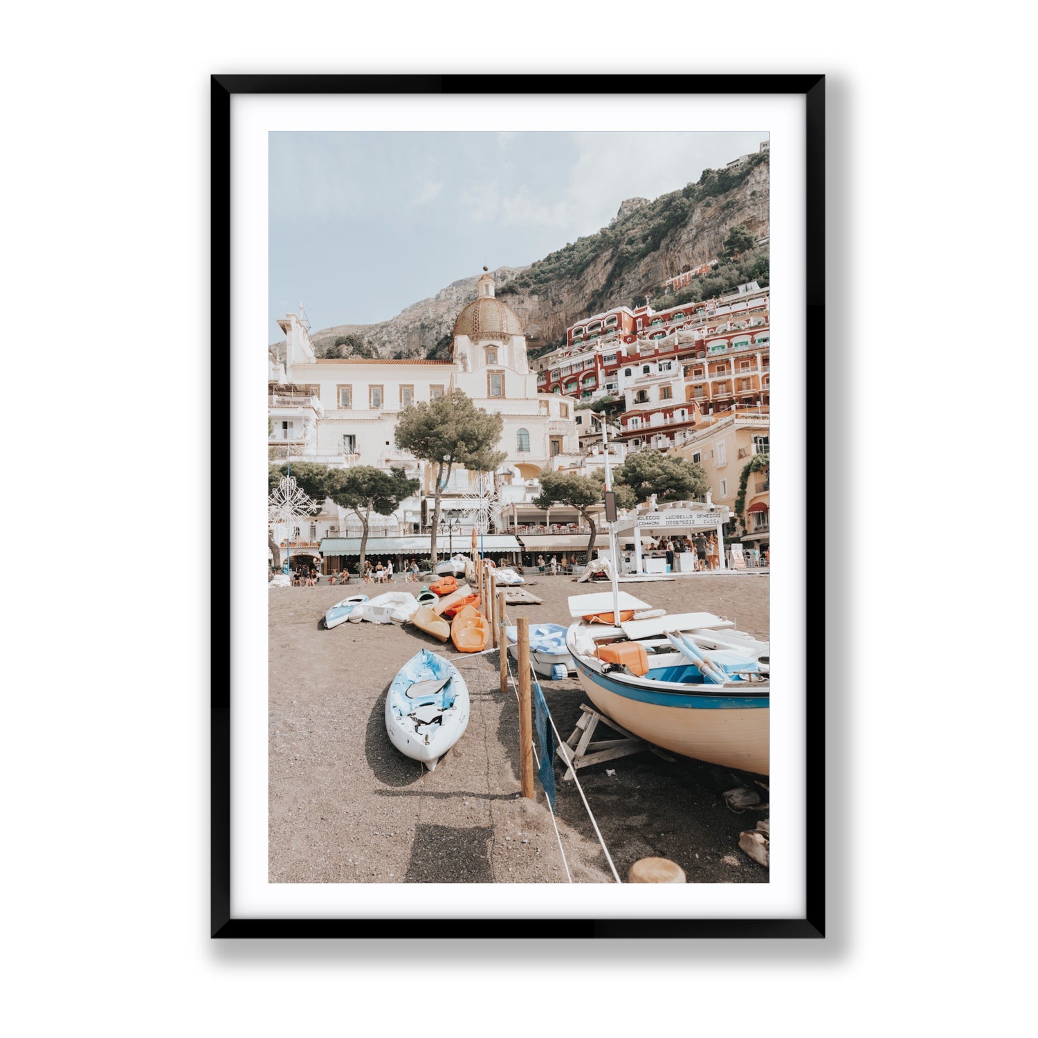 Seaside Hues Positano wall art Gallery fine art print in black frame with matboard