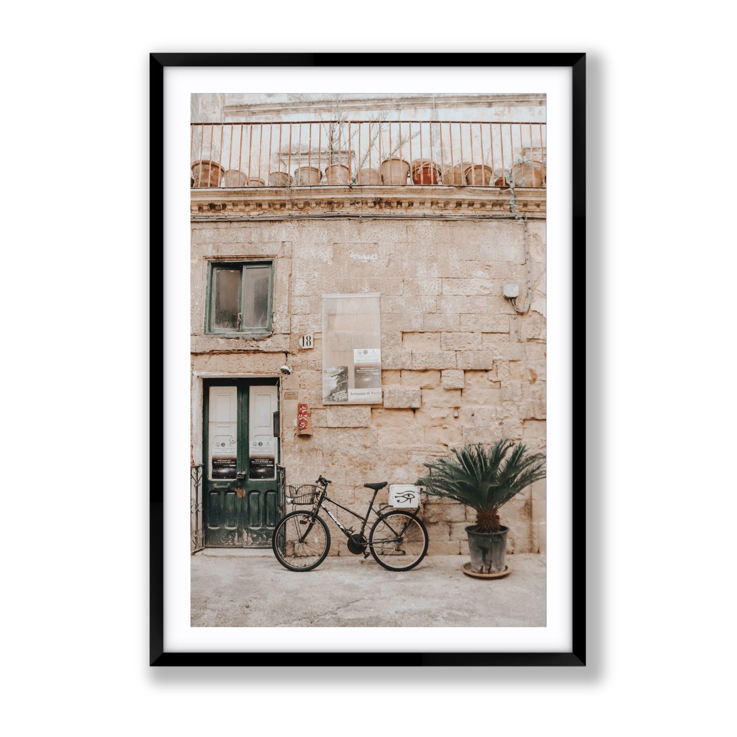 Golden Facades Puglia Lecce Italian wall art Gallery fine art print in black frame with matboard
