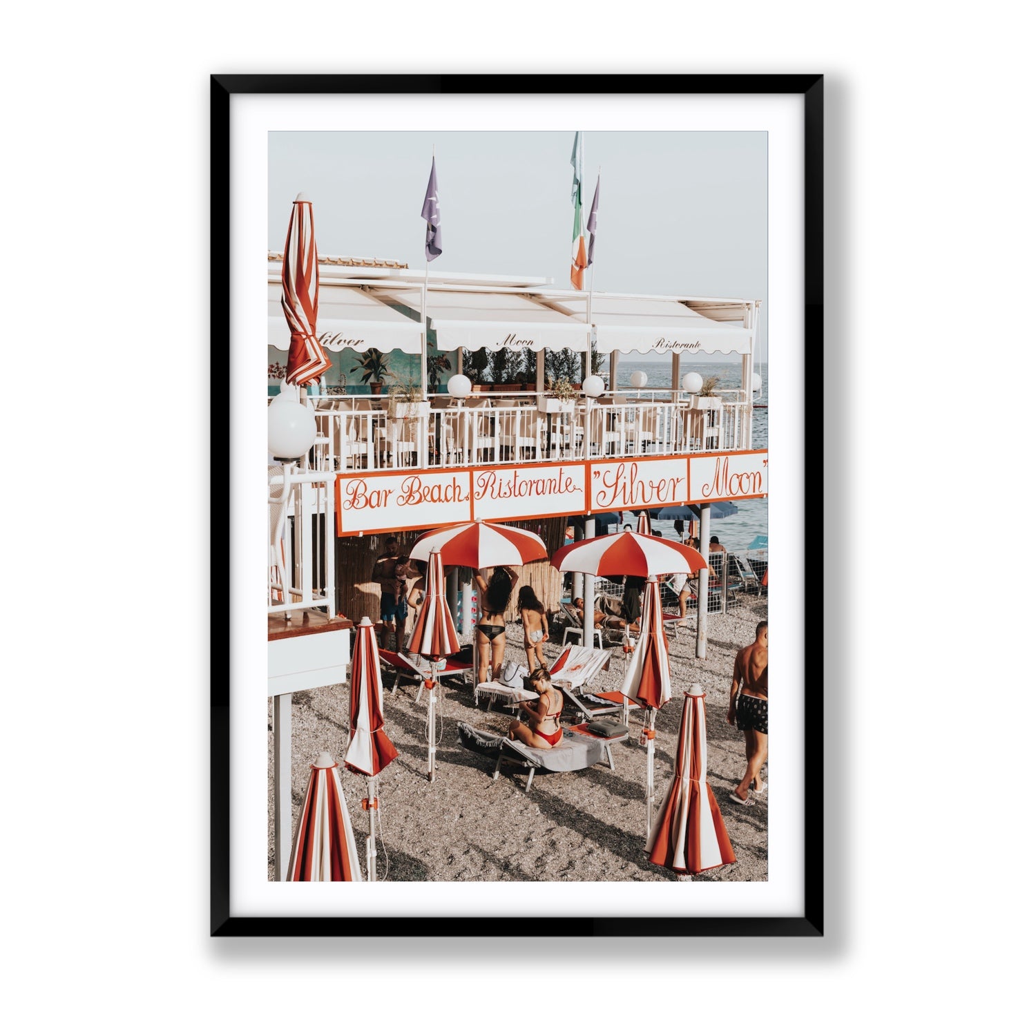 Vintage Amalfi Amalfi Mediterranean wall art Gallery fine art print in black frame with matboard