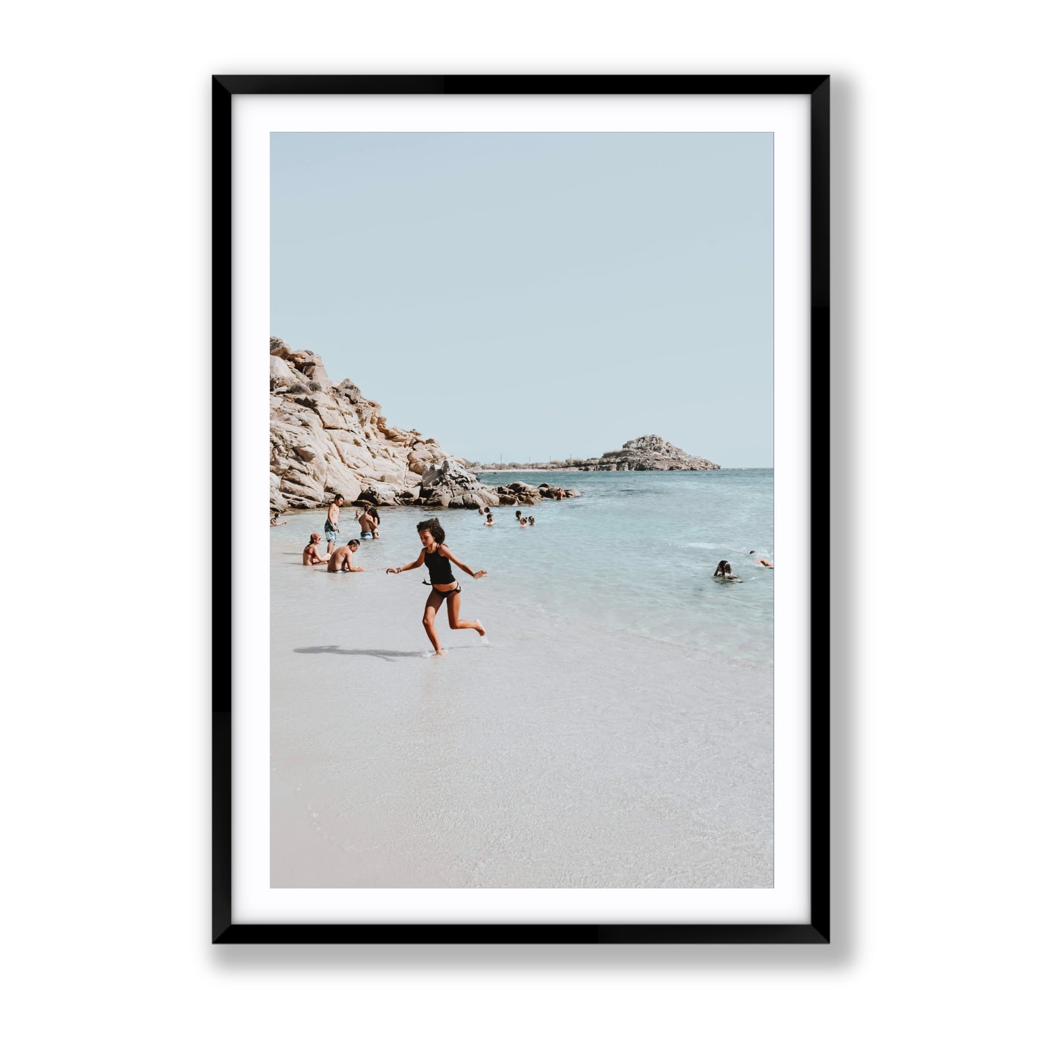 Skipping Angel Mykonos Greek island decor wall art Gallery fine art print in black frame with matboard