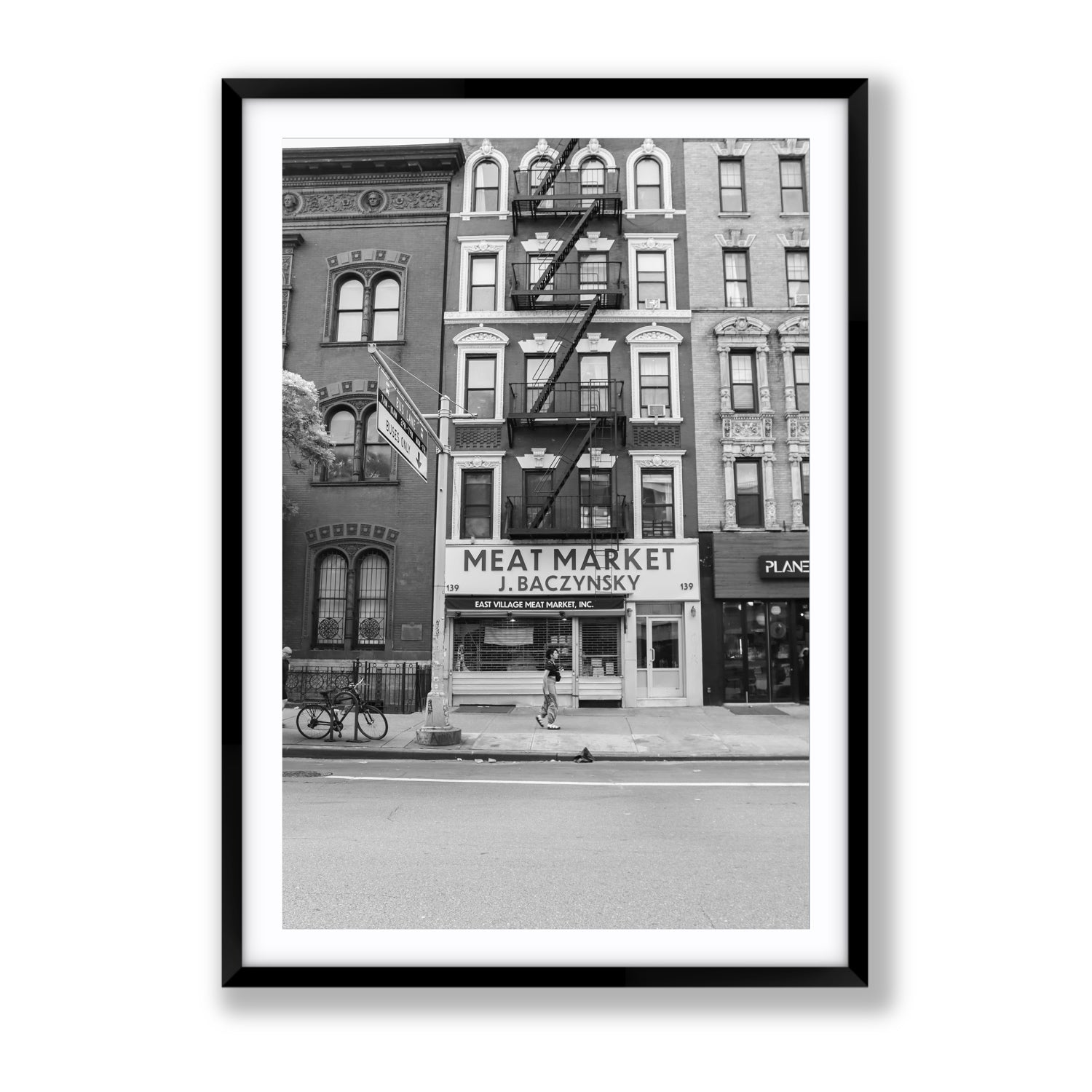 Vertical Village New York NYC Black & White wall art Gallery fine art print in black frame with matboard