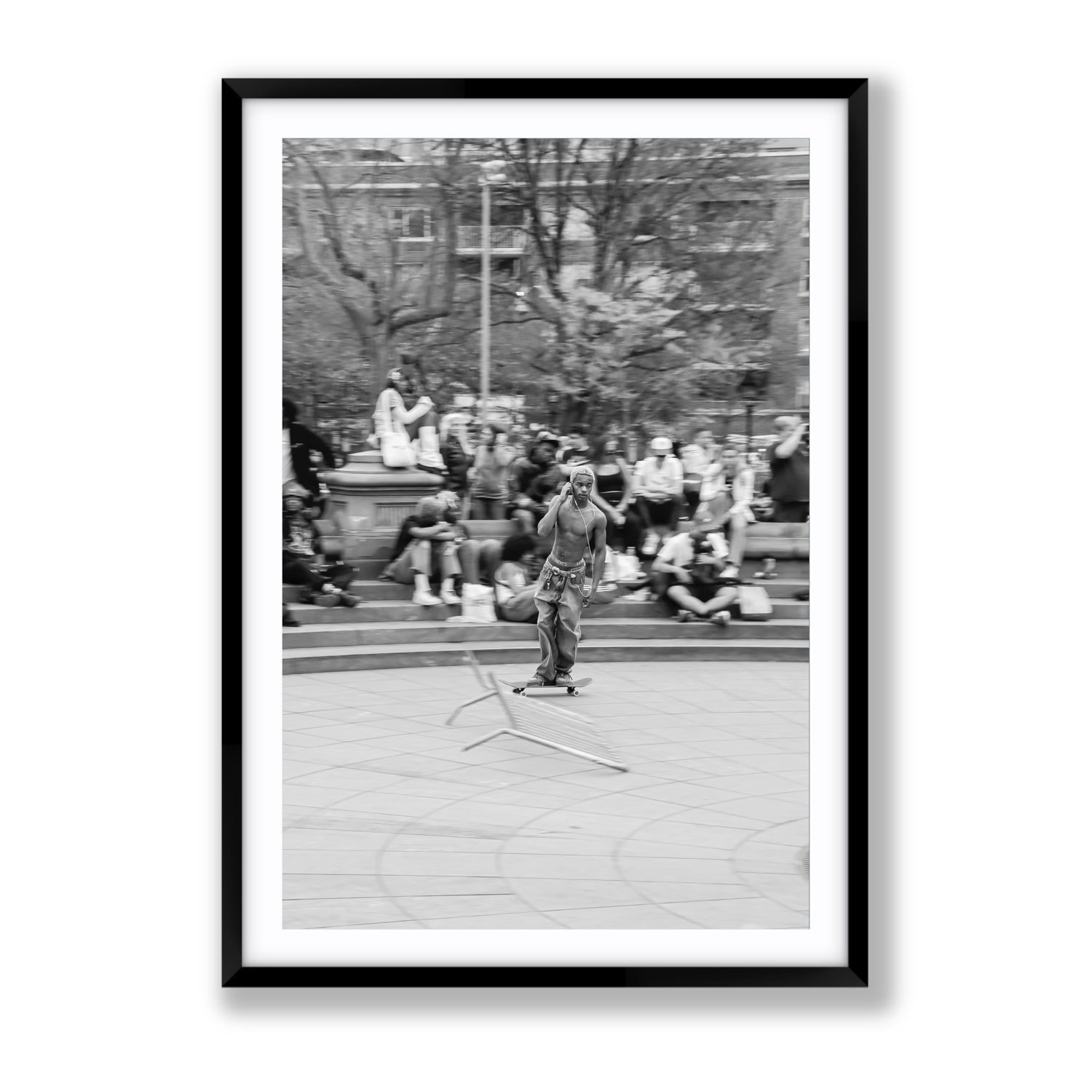 Skate Park Serenade New York NYC Black & White wall art Gallery fine art print in black frame with matboard