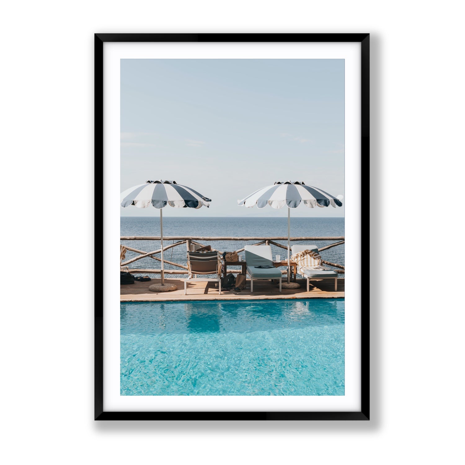Beach Retreat fine art print, Ischia, Italy, european beach clubs artwork, Gallery, Black Frame · Matboard, Fine Art Print