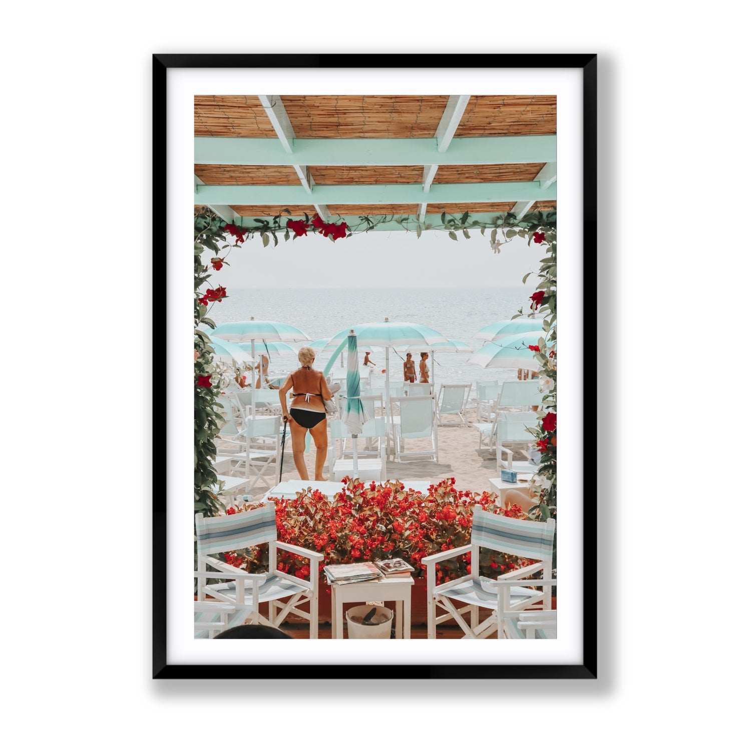Nonna's Italian Escape Alassio Italian wall art Gallery fine art print in black frame with matboard