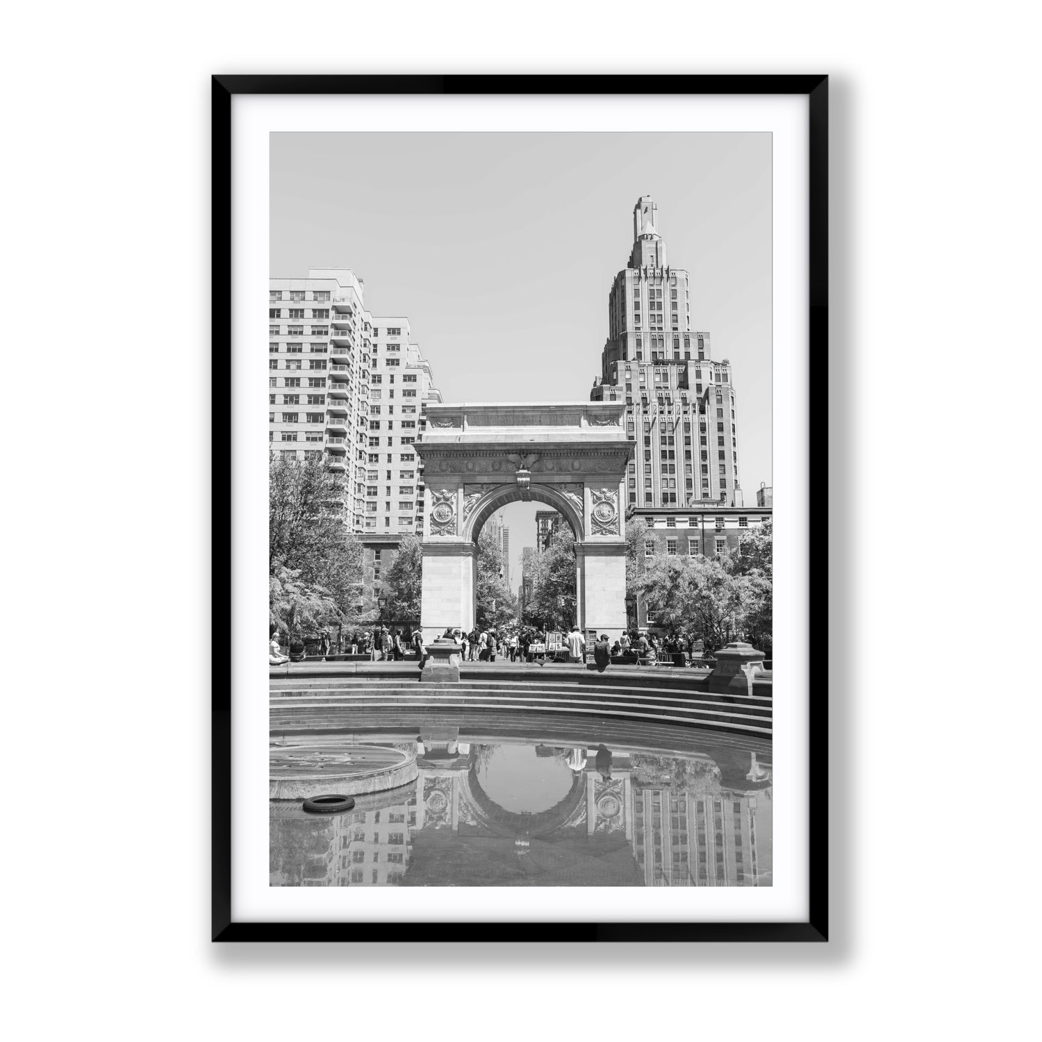 Washington Skyline New York NYC Black & White wall art Gallery fine art print in black frame with matboard