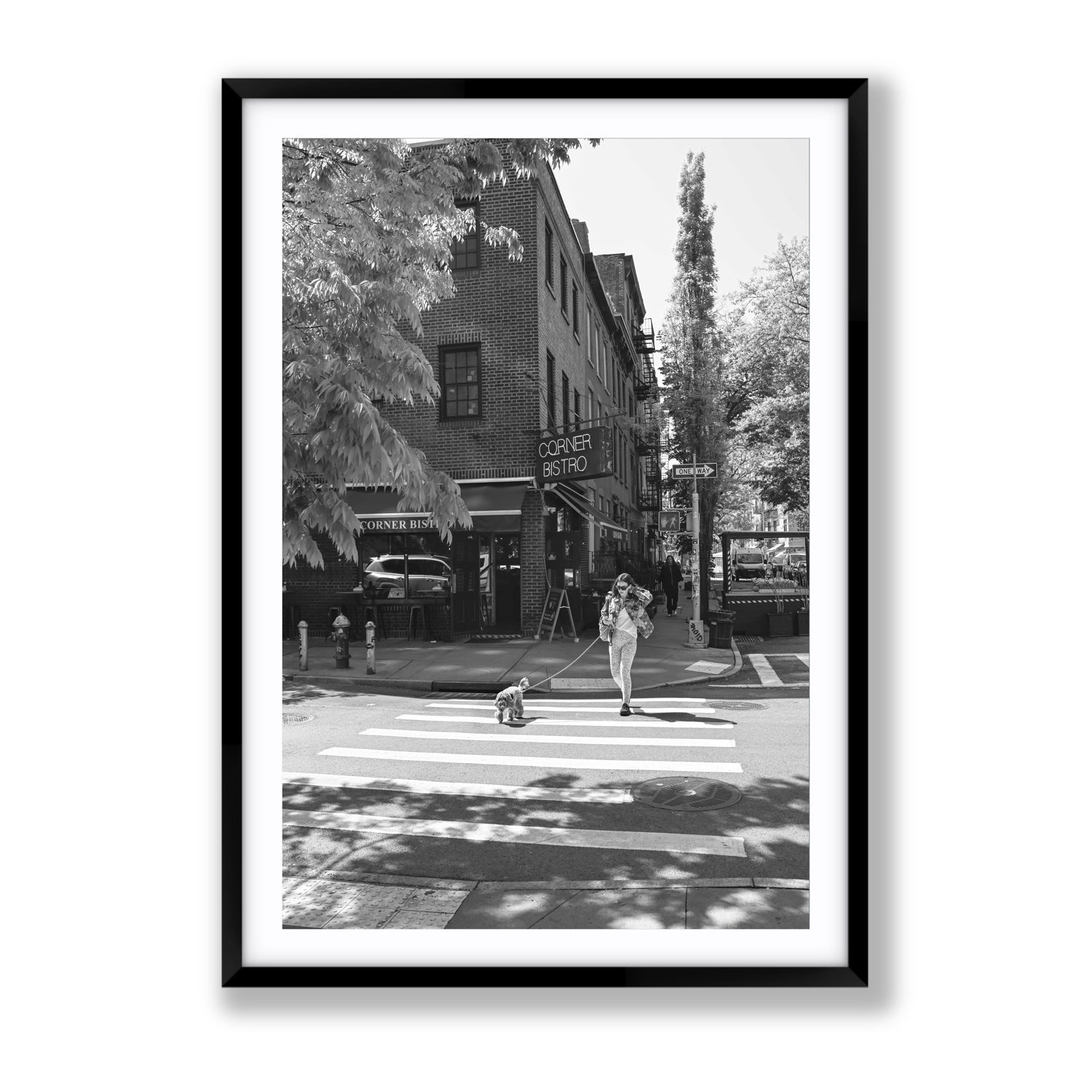 Sunlit Stroll New York NYC Black & White wall art Gallery fine art print in black frame with matboard