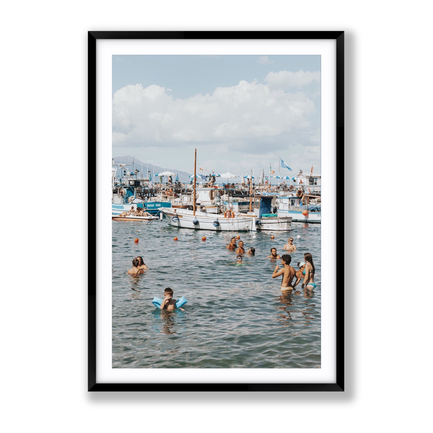 Vacanze Italiane Sorrento Italian coastal wall art Gallery fine art print in black frame with matboard