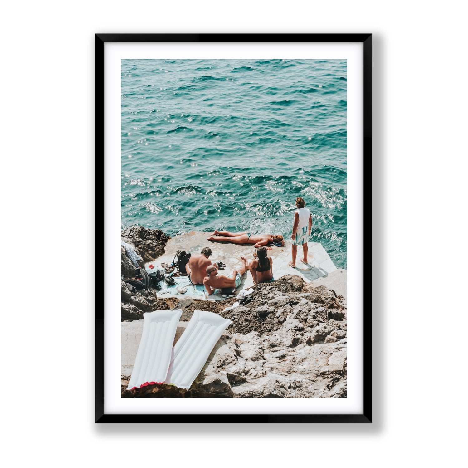 Gli Amici Praiano Amalfi Coast coastal wall art Gallery fine art print in black frame with matboard
