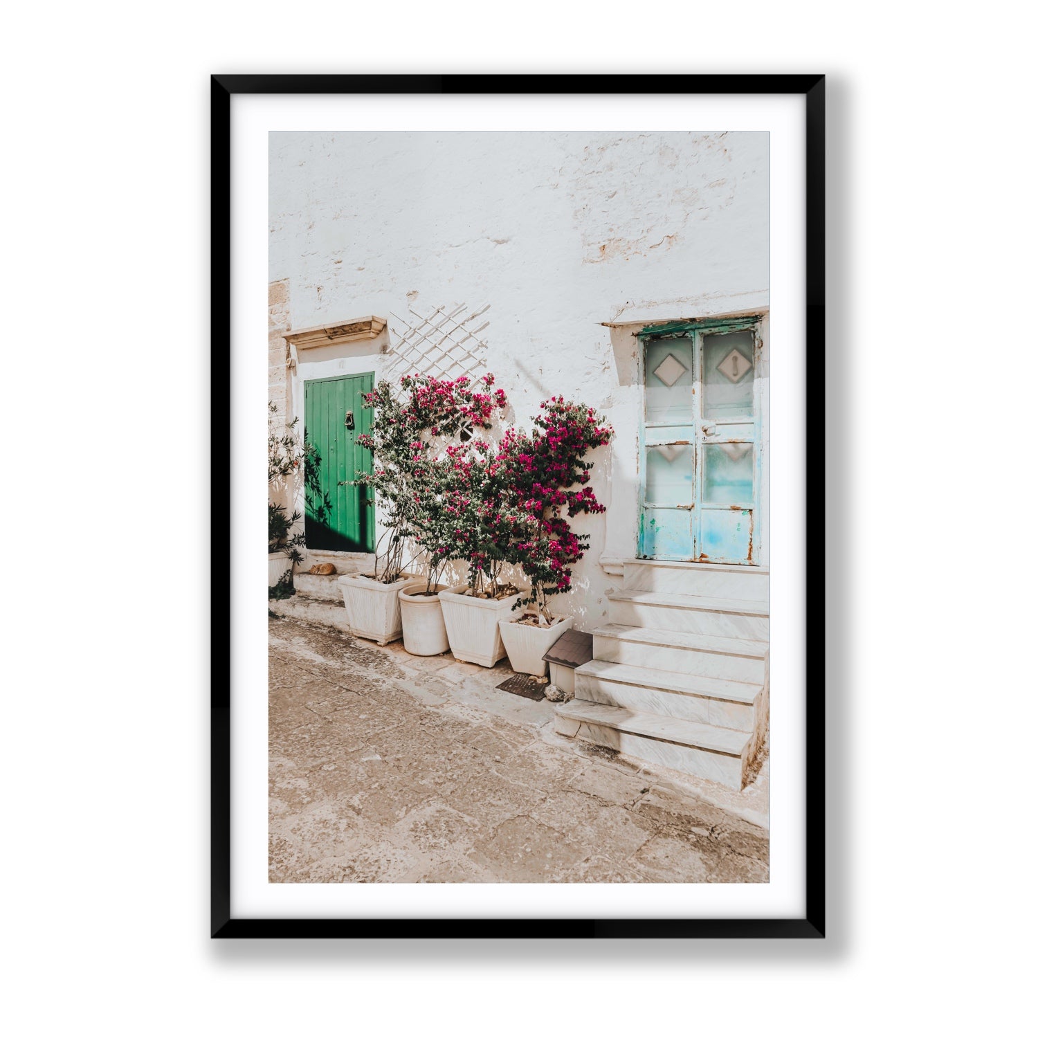 Floral Canvas Puglia Ostuni wall art Gallery fine art canvas in black frame