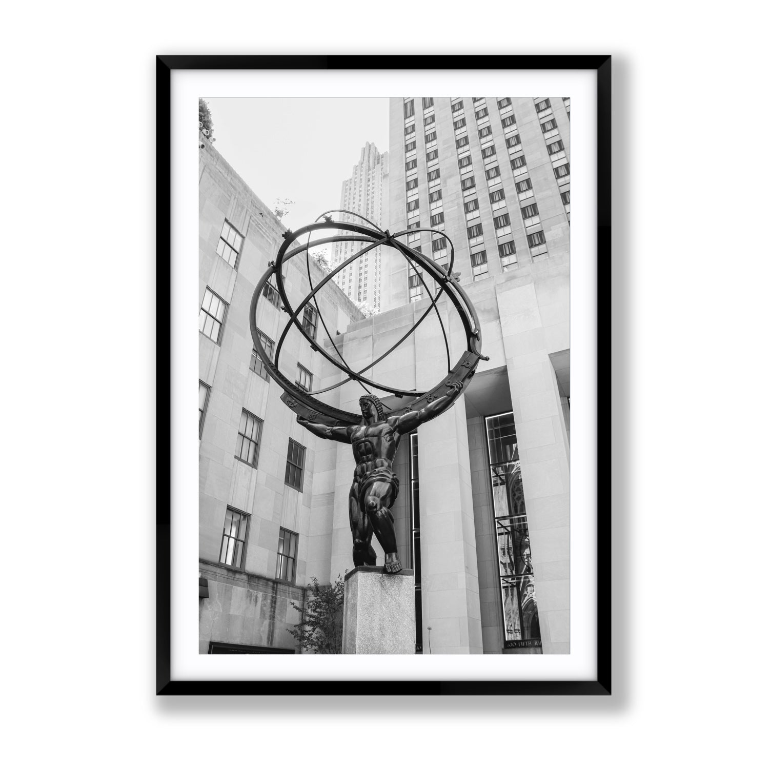 Atlas Ascends New York NYC Black & White wall art Gallery fine art print in black frame with matboard