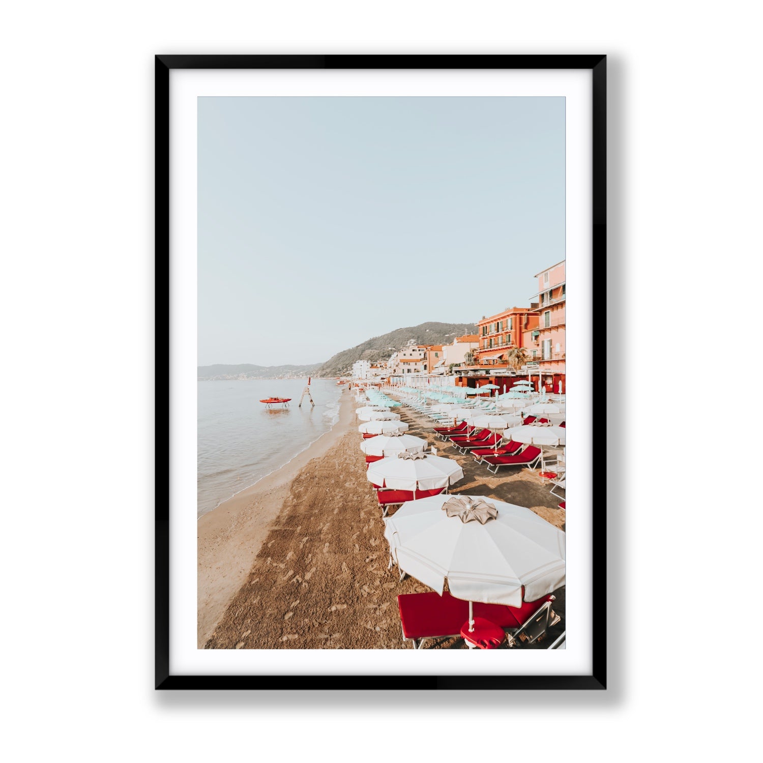 Italian Riviera fine art print, Alassio, Italy, coastal scenes artwork, Gallery, Black Frame · Matboard, Fine Art Print