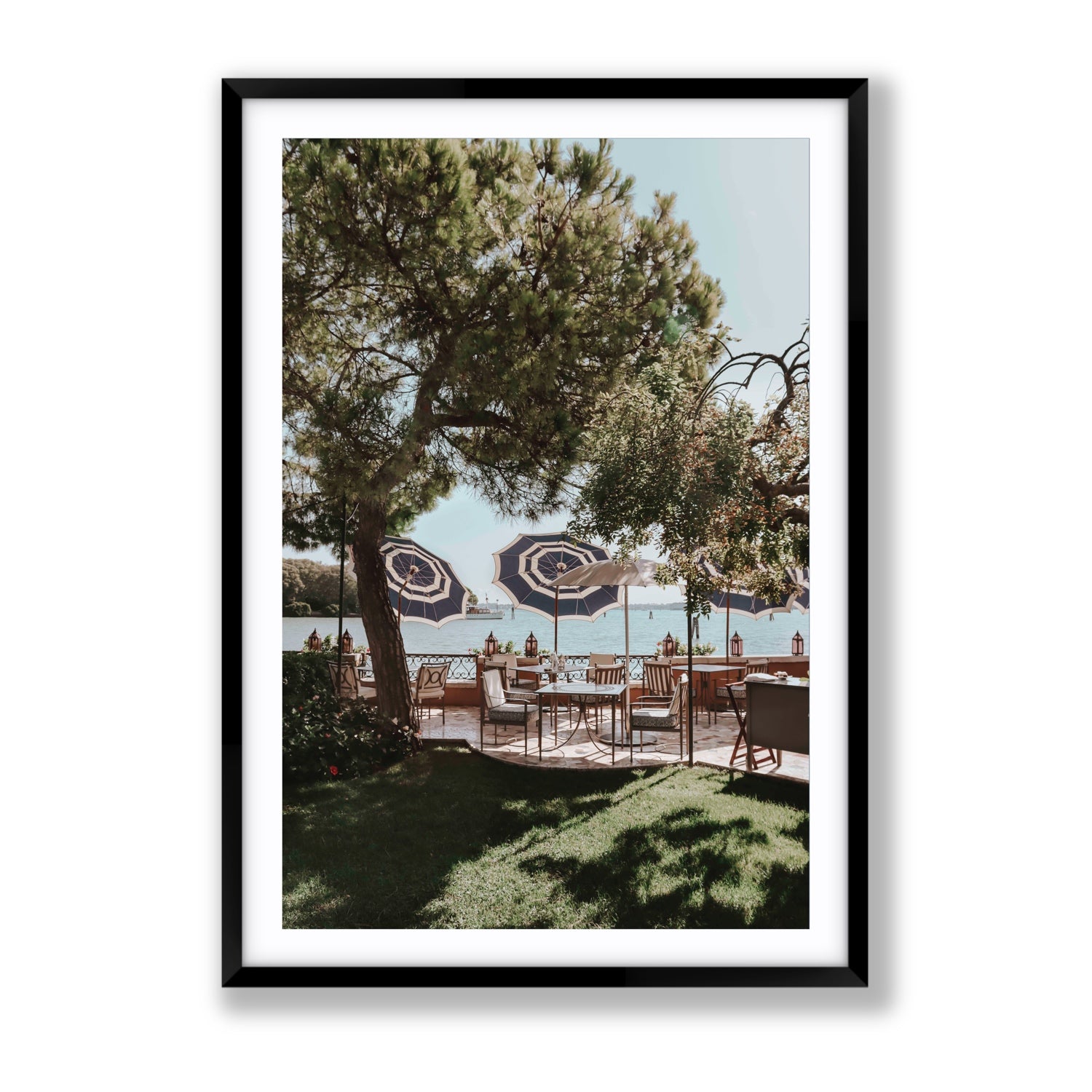 Tranquil Gardens Venice Italian wall art Gallery fine art print in black frame with matboard
