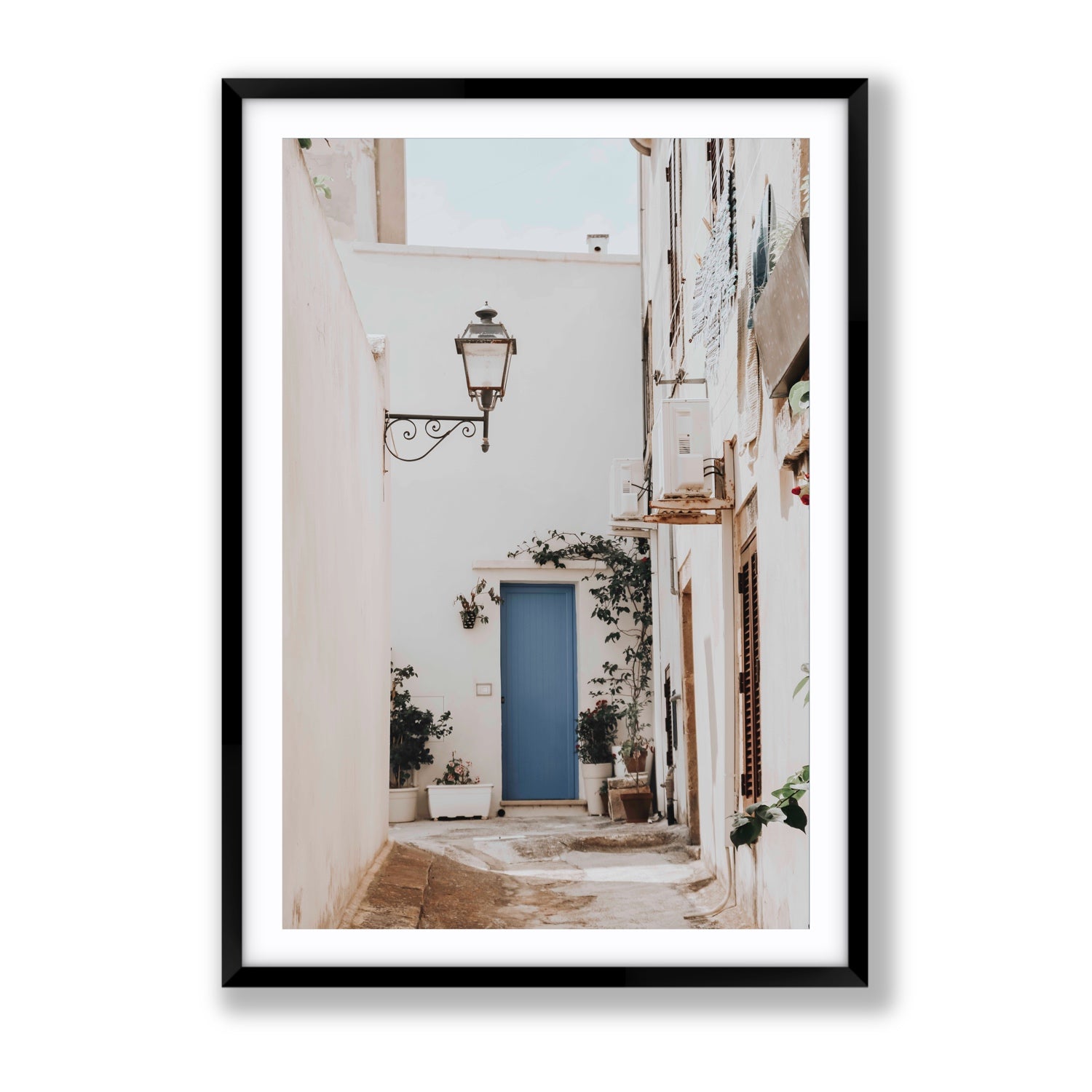 Entry Envy Puglia Ostuni wall art Gallery fine art print in black frame with matboard