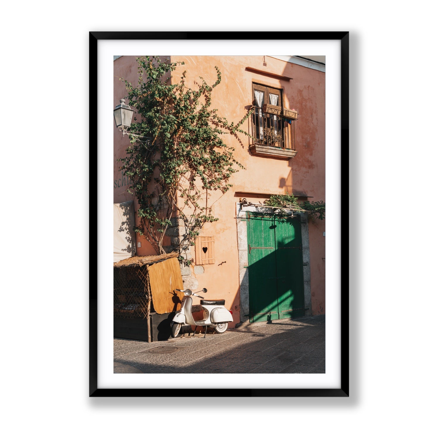 La Casa Ischia Italian Mediterranean decor wall art Gallery fine art print in black frame with matboard