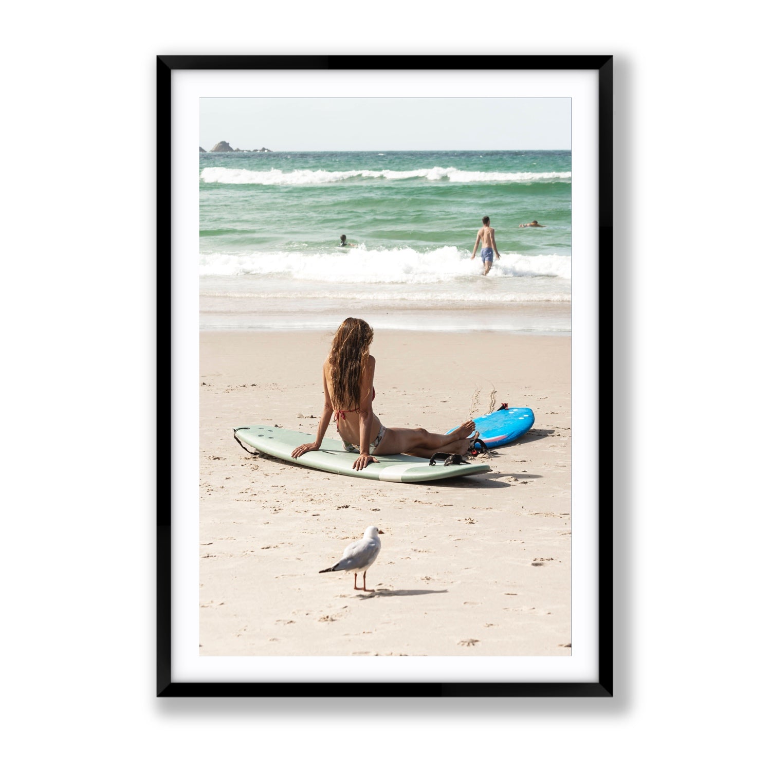 Carissa Byron Bay Surf coastal wall art Gallery fine art print in black frame with matboard