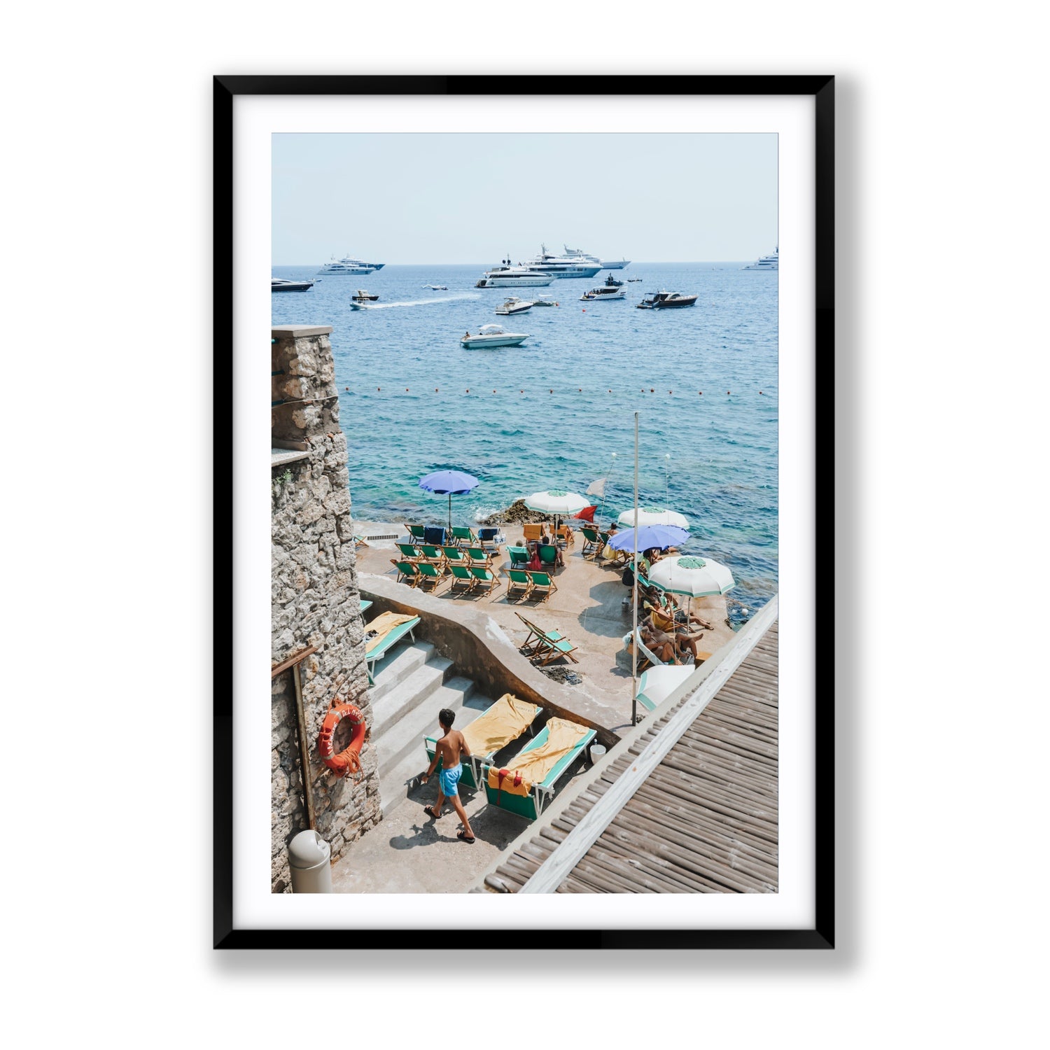 Canzone di Capri Capri Italian beach wall art Gallery fine art print in black frame with matboard