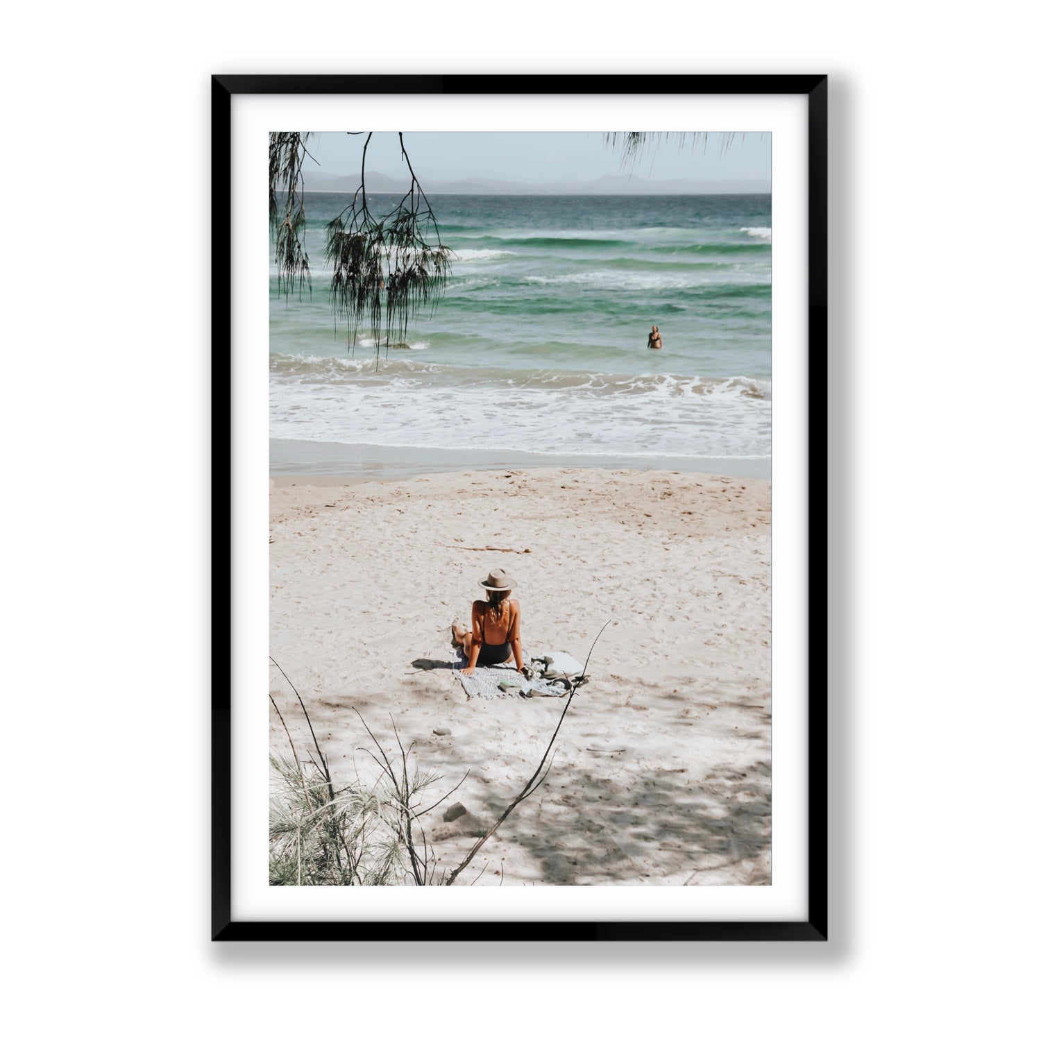 Take It Easy Byron Bay beach coastal decor wall art Gallery fine art print in black frame with matboard