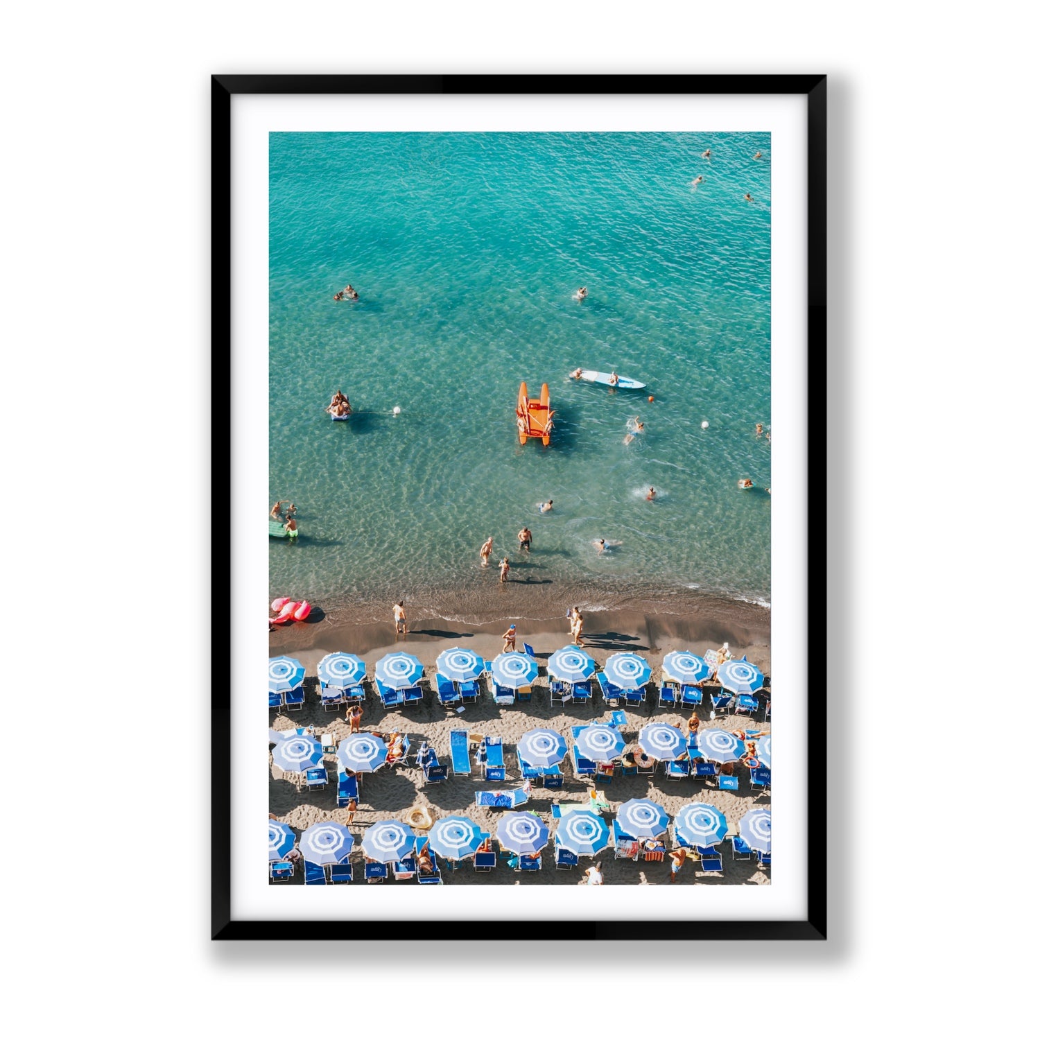 Aquamarine Oasis Sorrento Italian coastal wall art Gallery fine art print in black frame with matboard