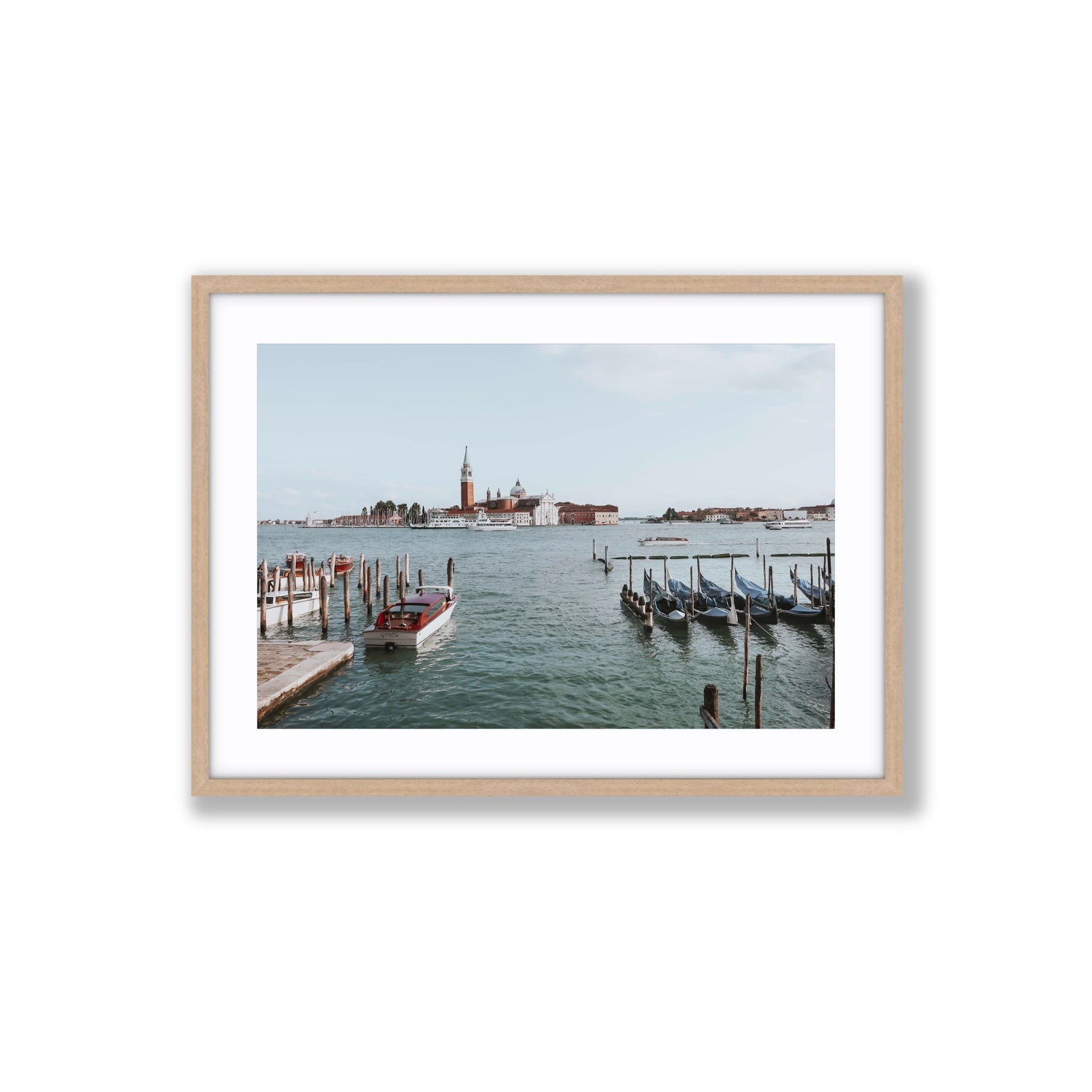 Venetian Waterscape Venice Italian art print Large fine art print in natural oak frame with matboard