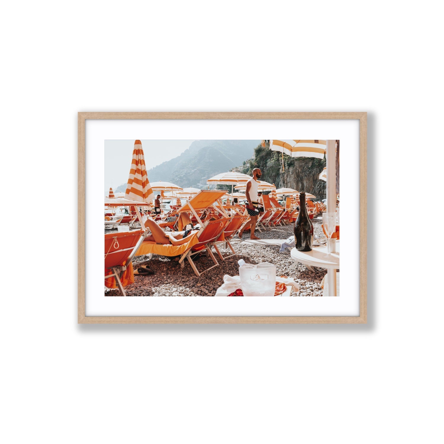 Zesty Shade Positano wall art Large fine art print in natural oak frame with matboard