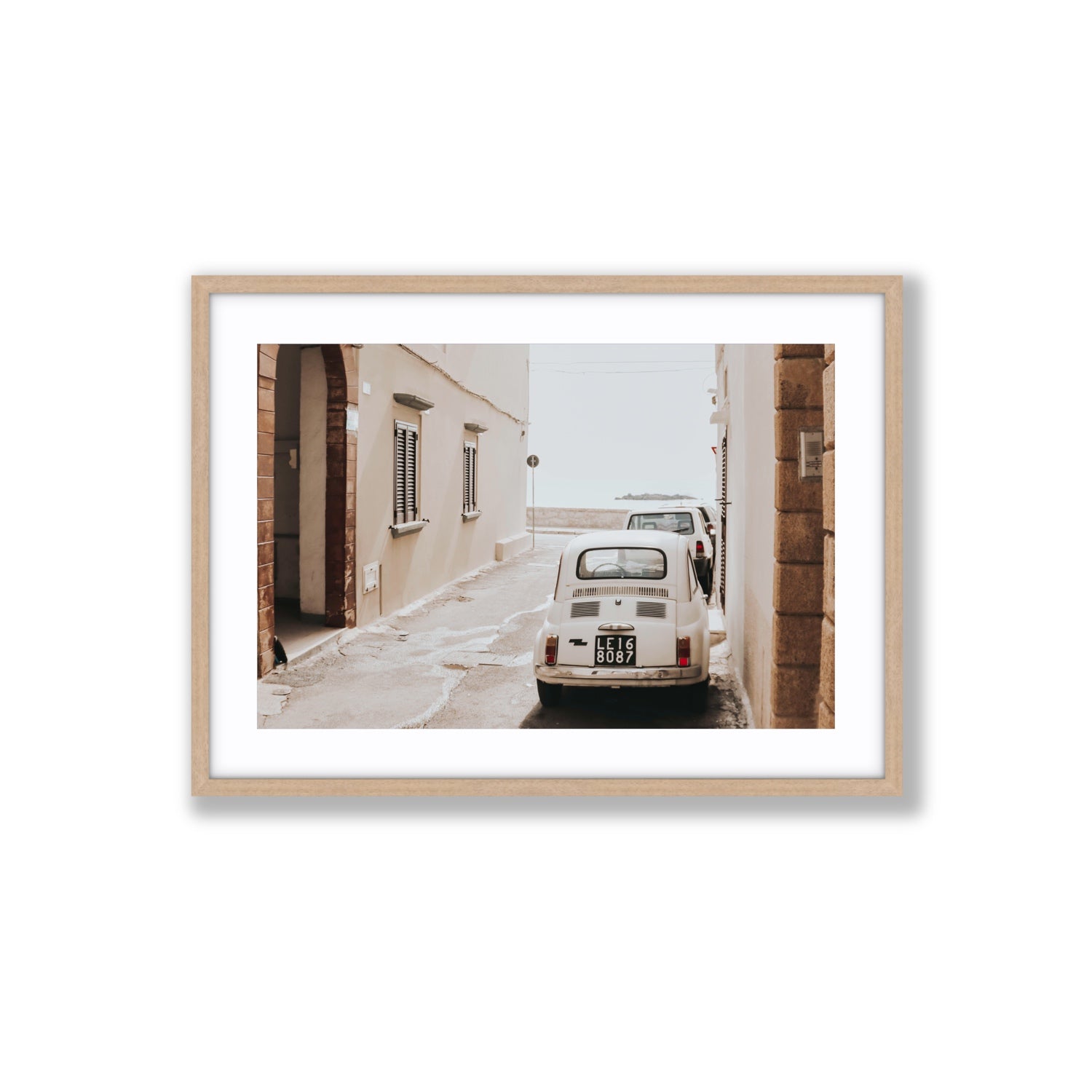 Bambini Lane Puglia Italian wall art Large fine art print in natural oak frame with matboard