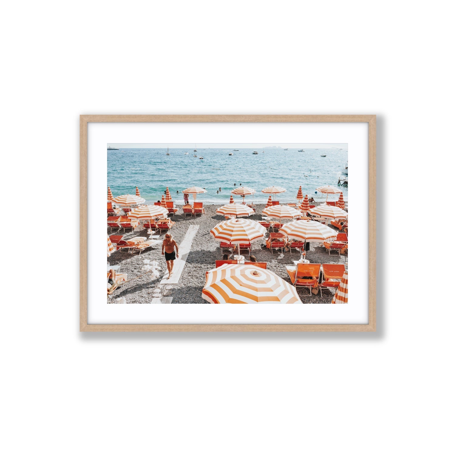Shoreline Strut Positano wall art Large fine art print in natural oak frame with matboard