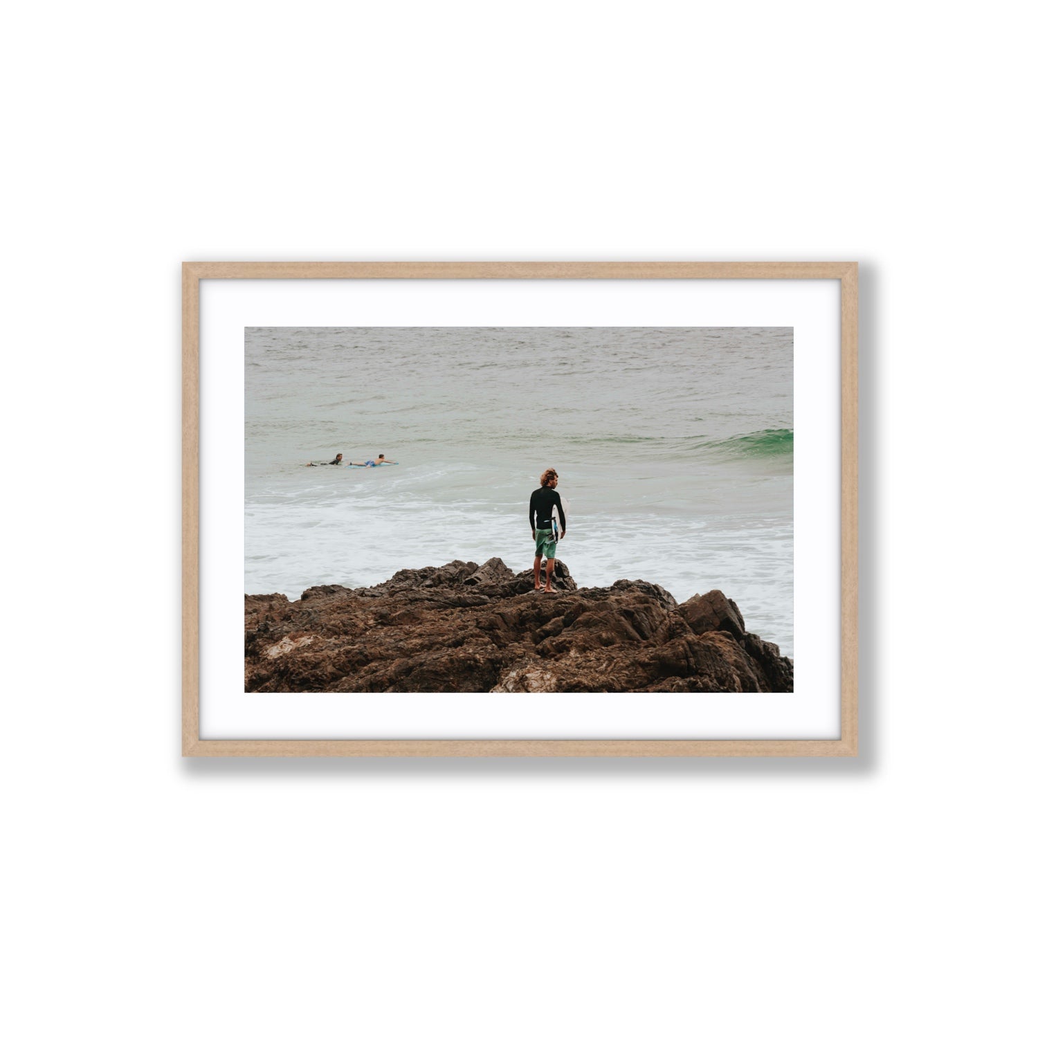 Let The Sea Set You Free Byron Bay Surf wall art Large fine art print in natural oak frame with matboard