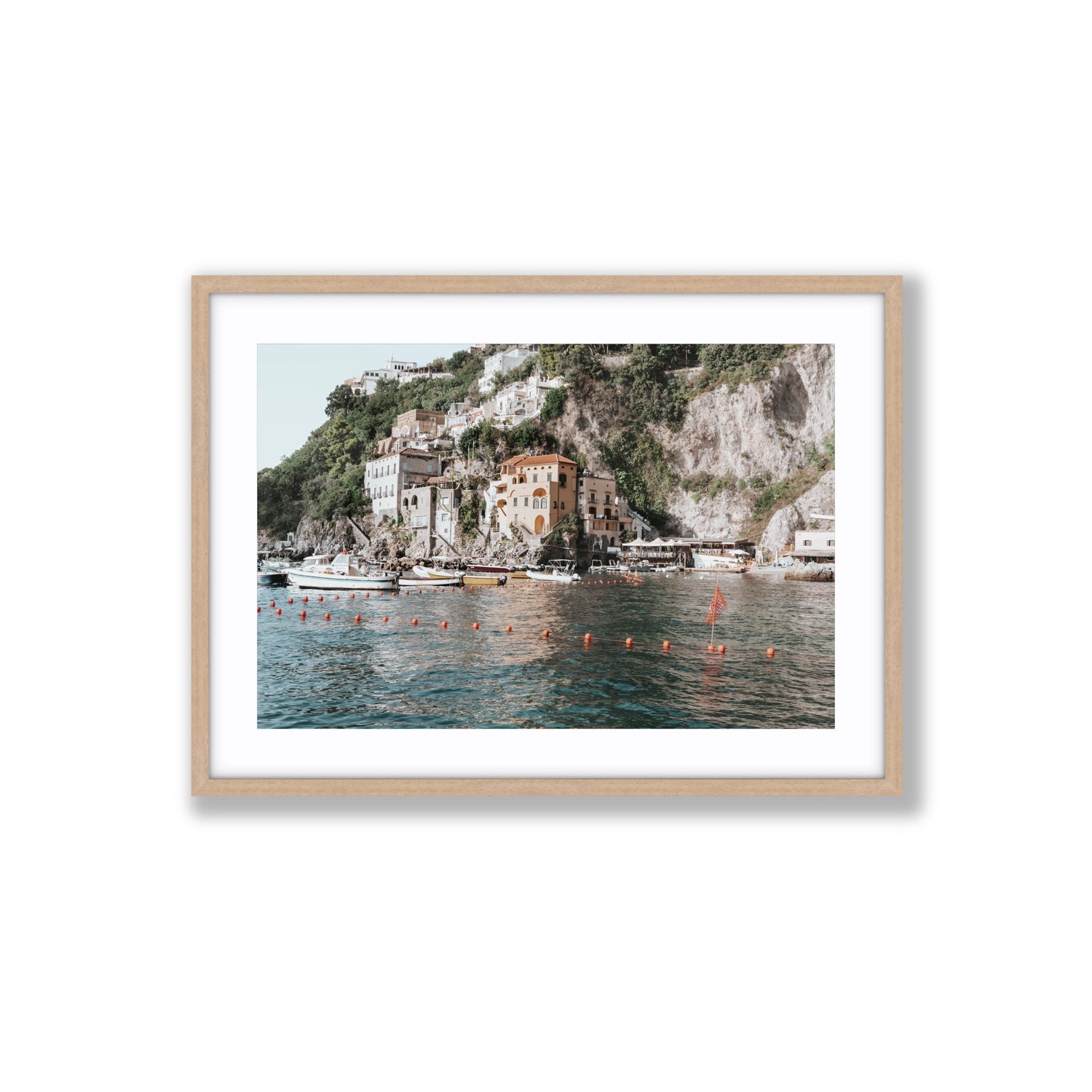 Amalfi Villas fine art print, Amalfi, Italy, coastal scenes artwork, Large, Natural Oak Frame · Matboard, Fine Art Print
