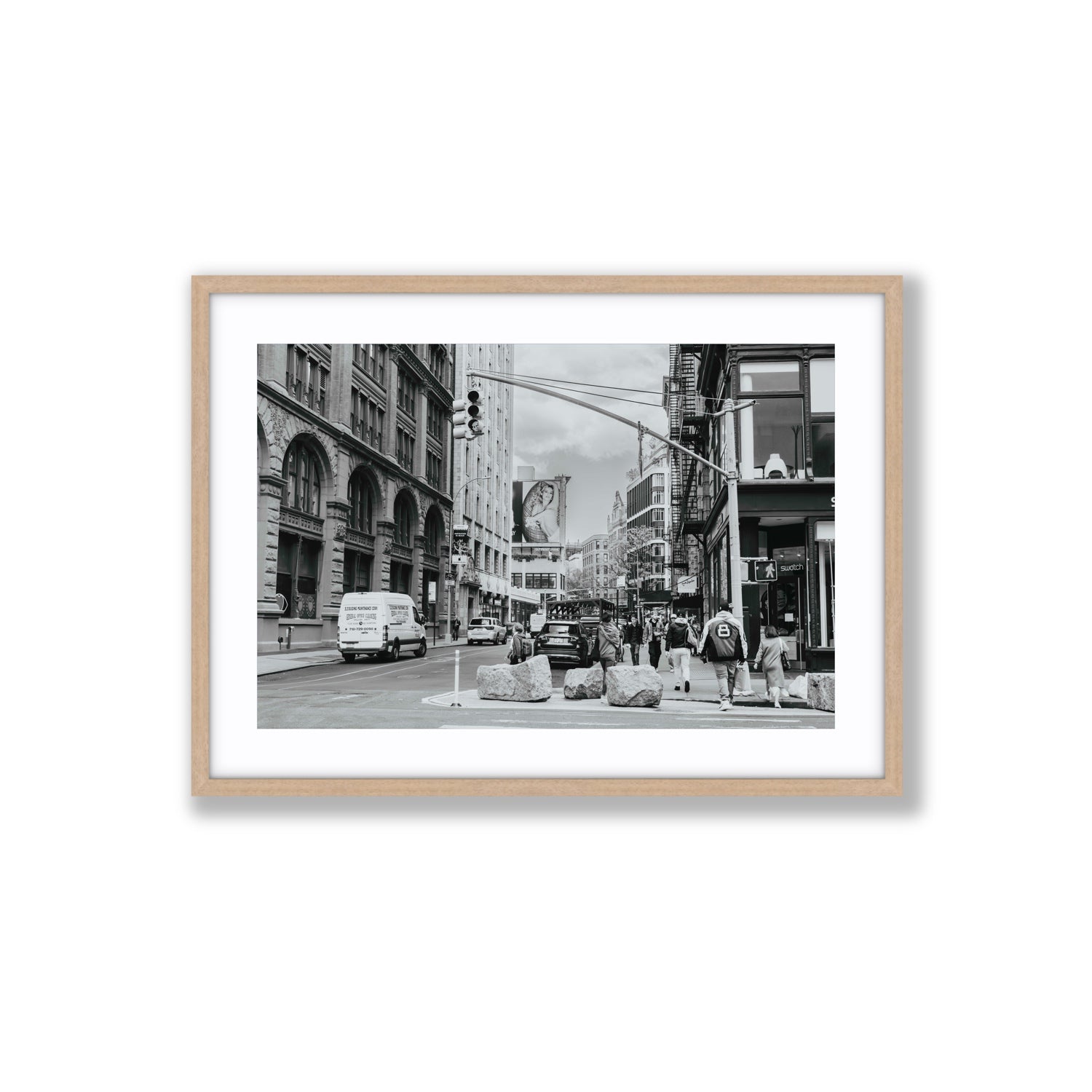 Inkwell Metropolis New York NYC Black & White wall art Large fine art print in natural oak frame with matboard