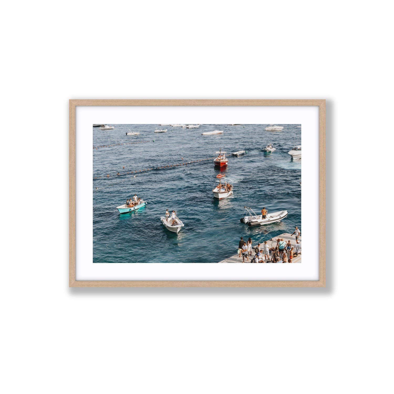 Nautical Parade Positano wall art Large fine art print in natural oak frame with matboard