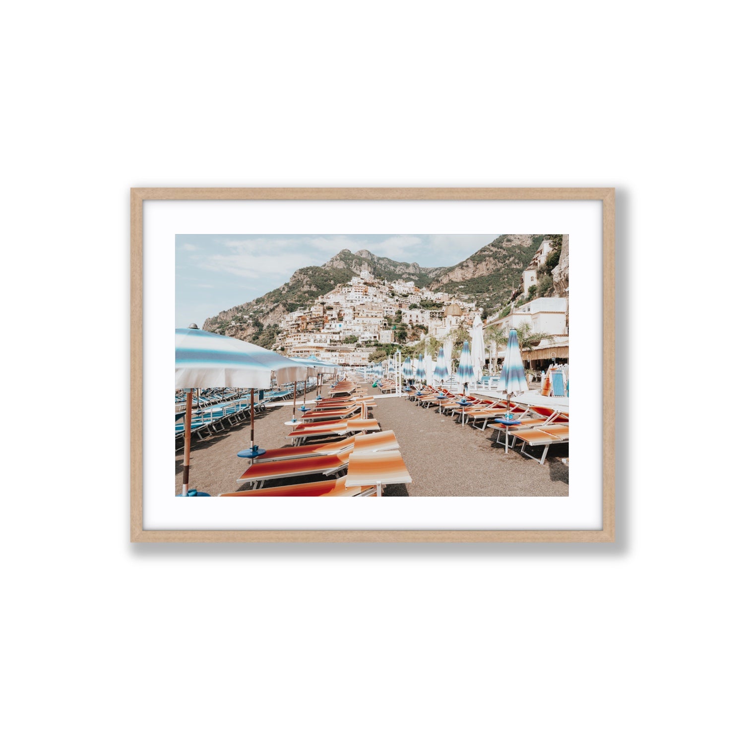 Spiaggia Grande fine art print, Positano, Italy, Large, Natural Oak Frame · Matboard, Fine Art Print