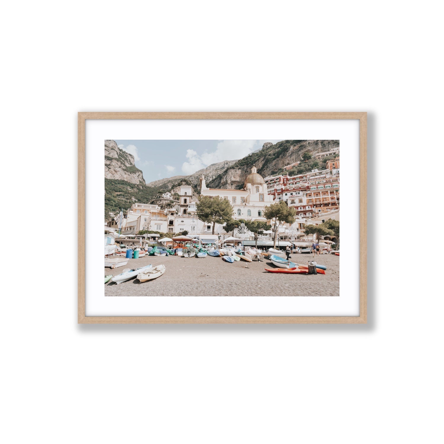 Pastel Paradise fine art print, Positano, Italy, Large, Natural Oak Frame · Matboard, Fine Art Print