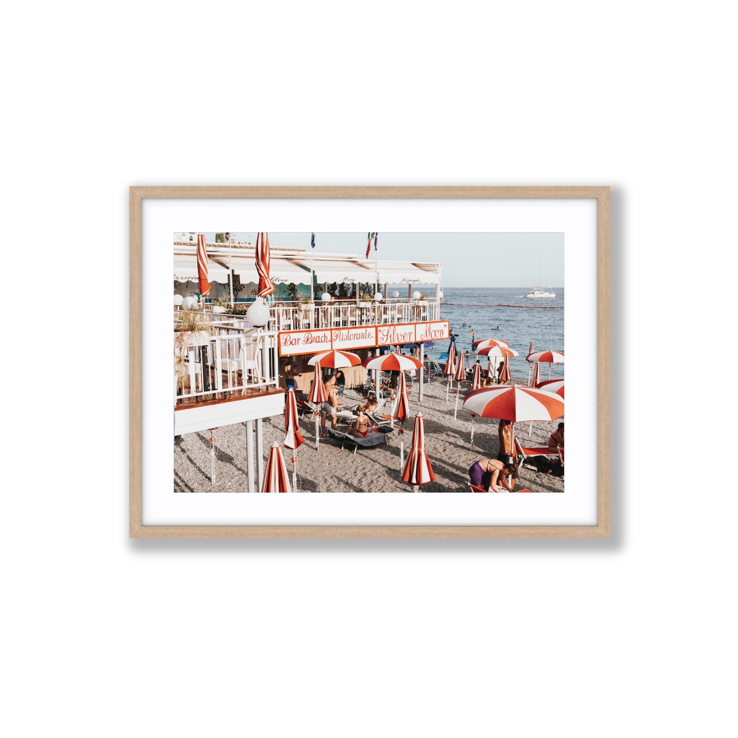 Silver Moon Amalfi Mediterranean wall art Large fine art print in natural oak frame with matboard