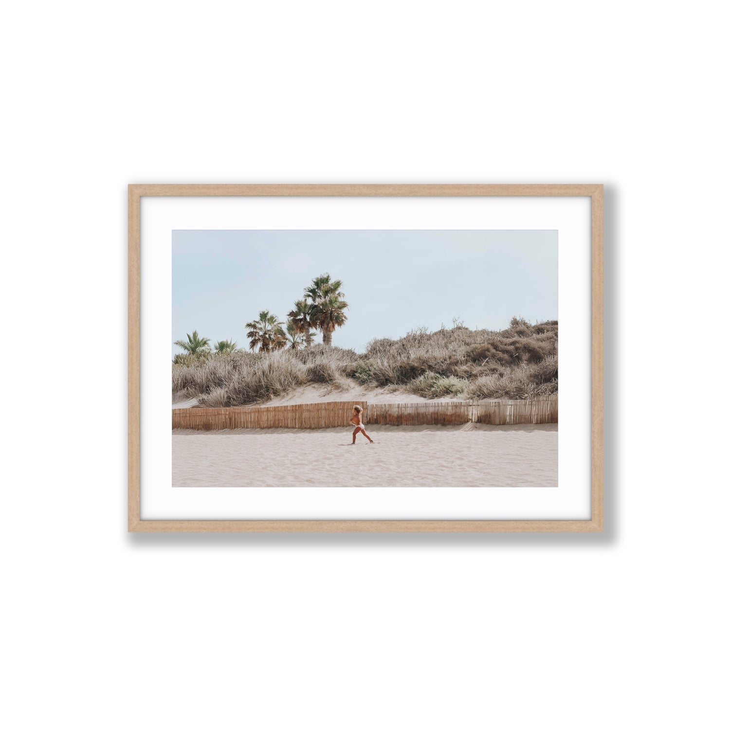 Ragazza Da Spiaggia Puglia beach Italian fine art print Large fine art print in natural oak frame with matboard