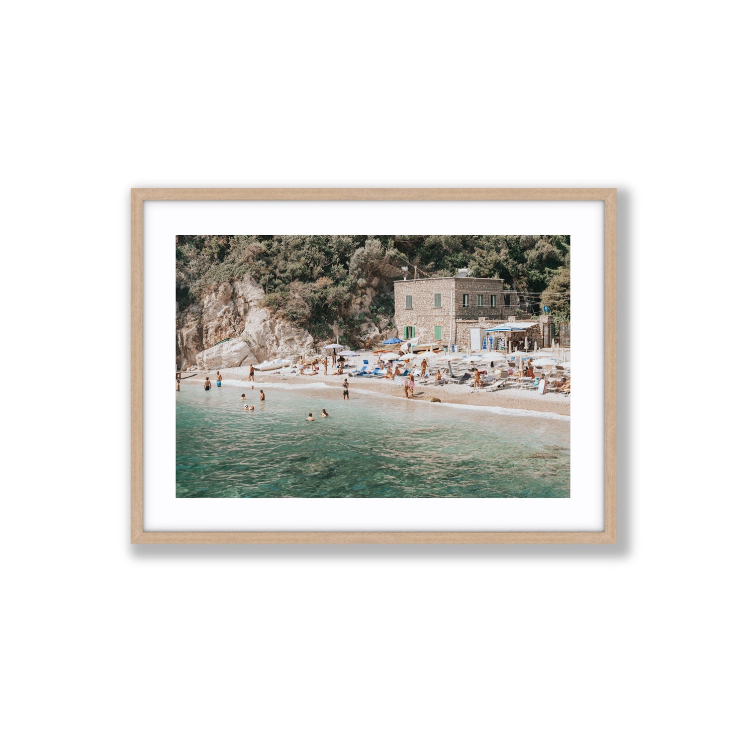 Secluded Sanctuary Nerano Italian Mediterranean decor wall art Large fine art print in natural oak frame with matboard