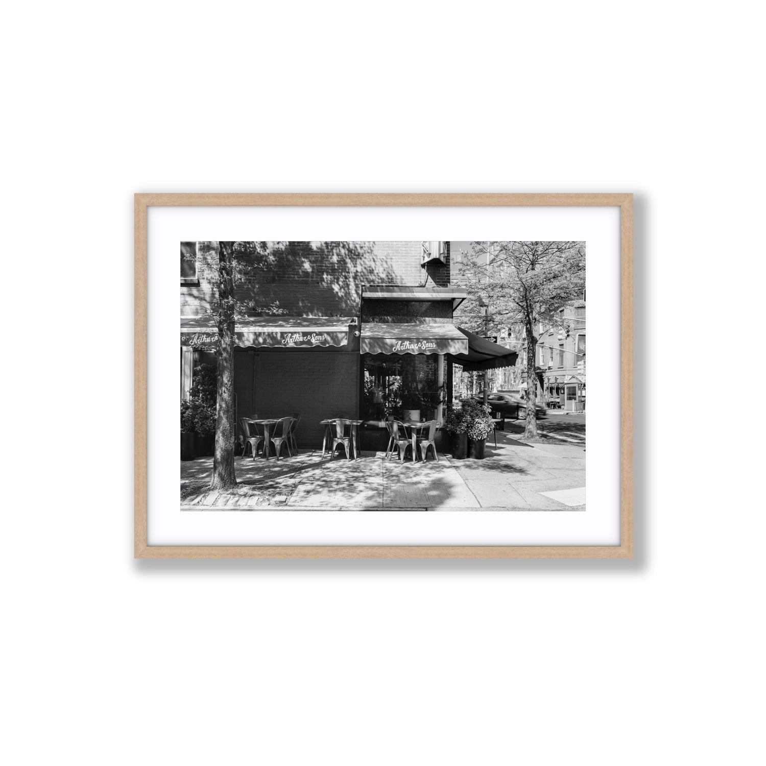 Arthur's Corner New York NYC Restaurant wall art Large fine art print in natural oak frame with matboard