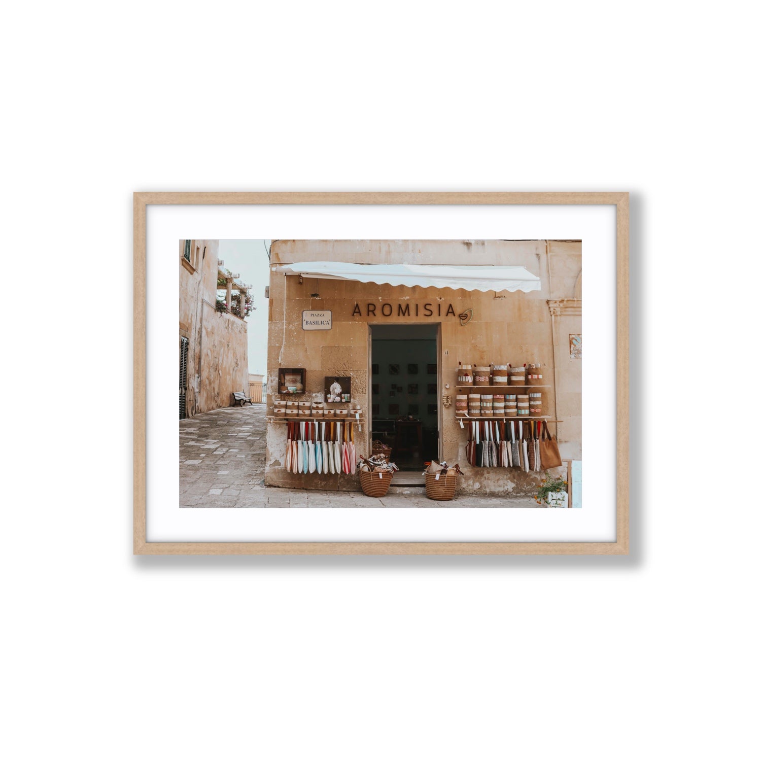 Aromisia Puglia Otranto Italian wall art Large fine art print in natural oak frame with matboard