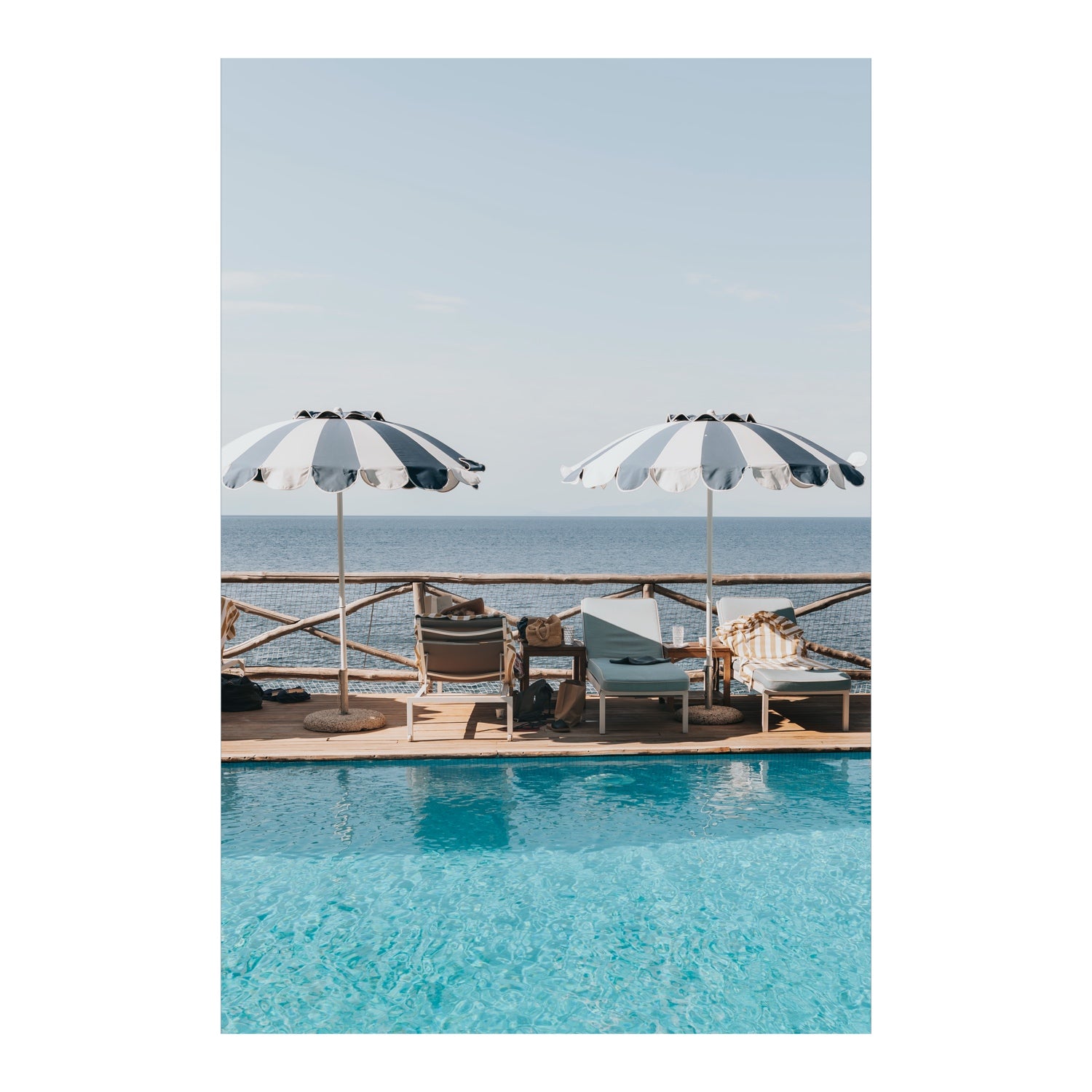 Full artwork view of Beach Retreat fine art print, Ischia, Italy, european beach clubs artwork