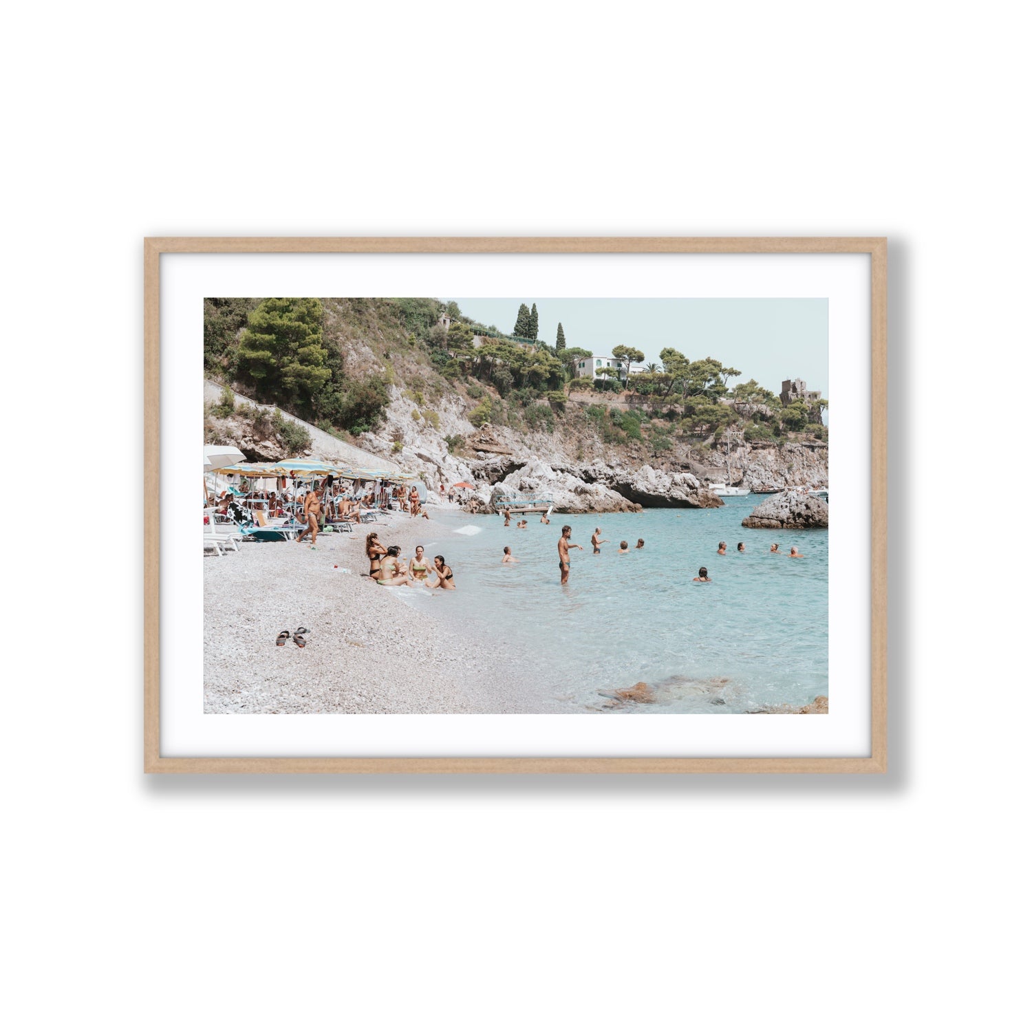 La Vacanza Amalfi Mediterranean wall art Extra Large fine art print in natural oak frame with matboard