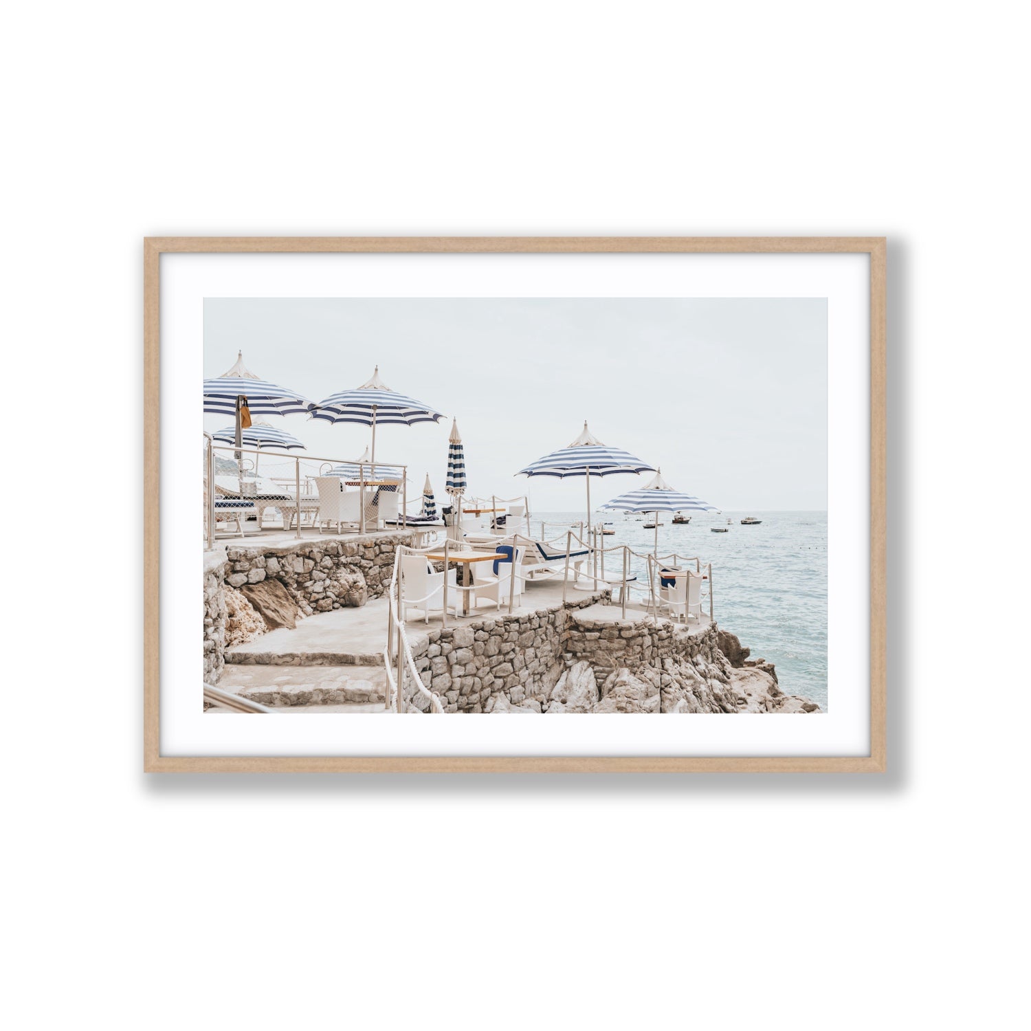 Ombrelloni fine art print, Positano, Italy, Extra Large, Natural Oak Frame · Matboard, Fine Art Print