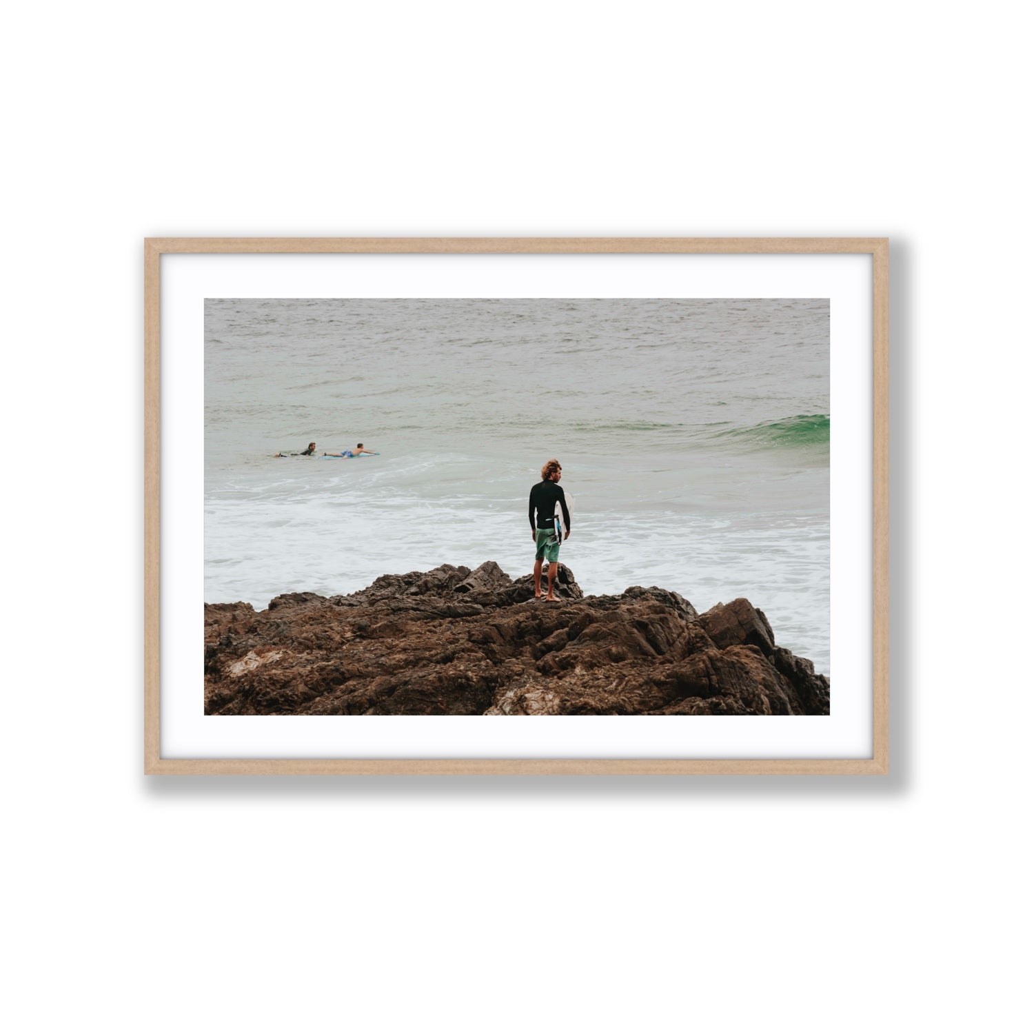 Let The Sea Set You Free Byron Bay Surf wall art Extra Large fine art print in natural oak frame with matboard