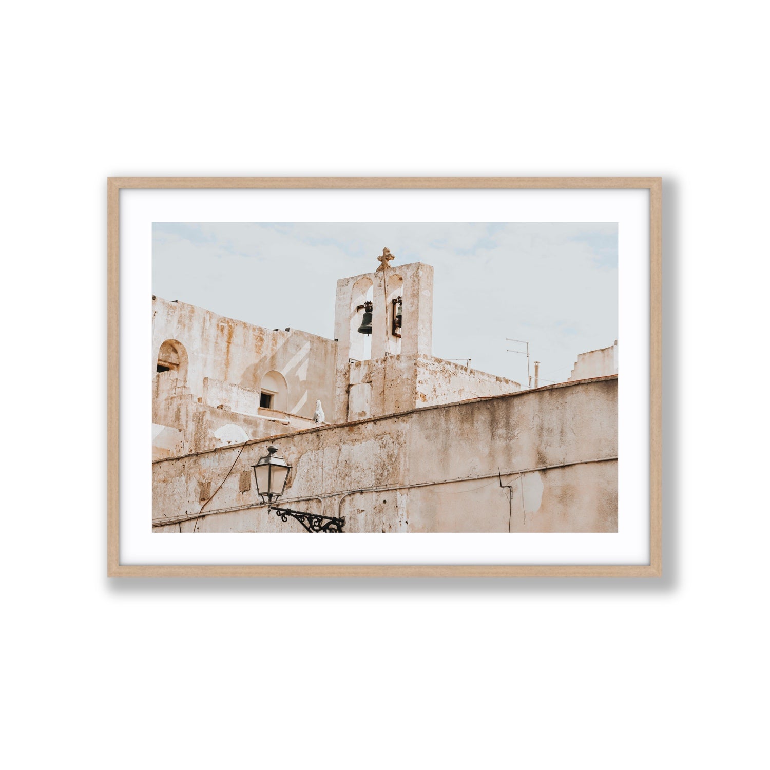 Ancient Bells Puglia Gallipoli Italian wall art Extra Large fine art print in natural oak frame with matboard