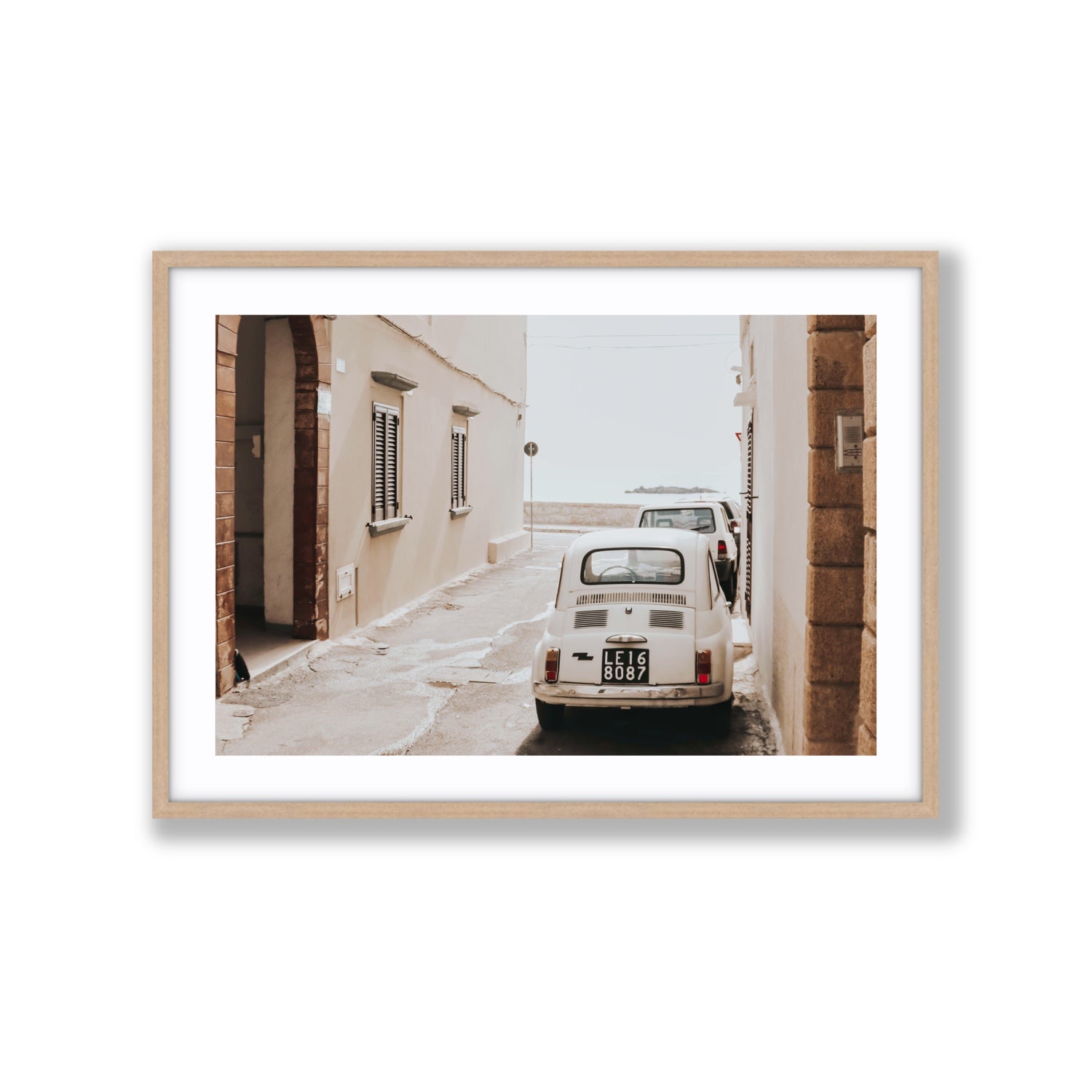 Bambini Lane Puglia Italian wall art Extra Large fine art print in natural oak frame with matboard