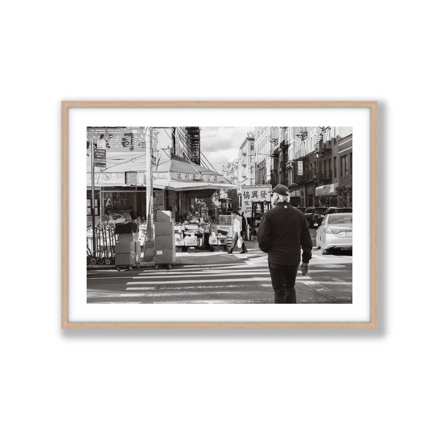 Chinatown New York NYC Street wall art Extra Large fine art print in natural oak frame with matboard